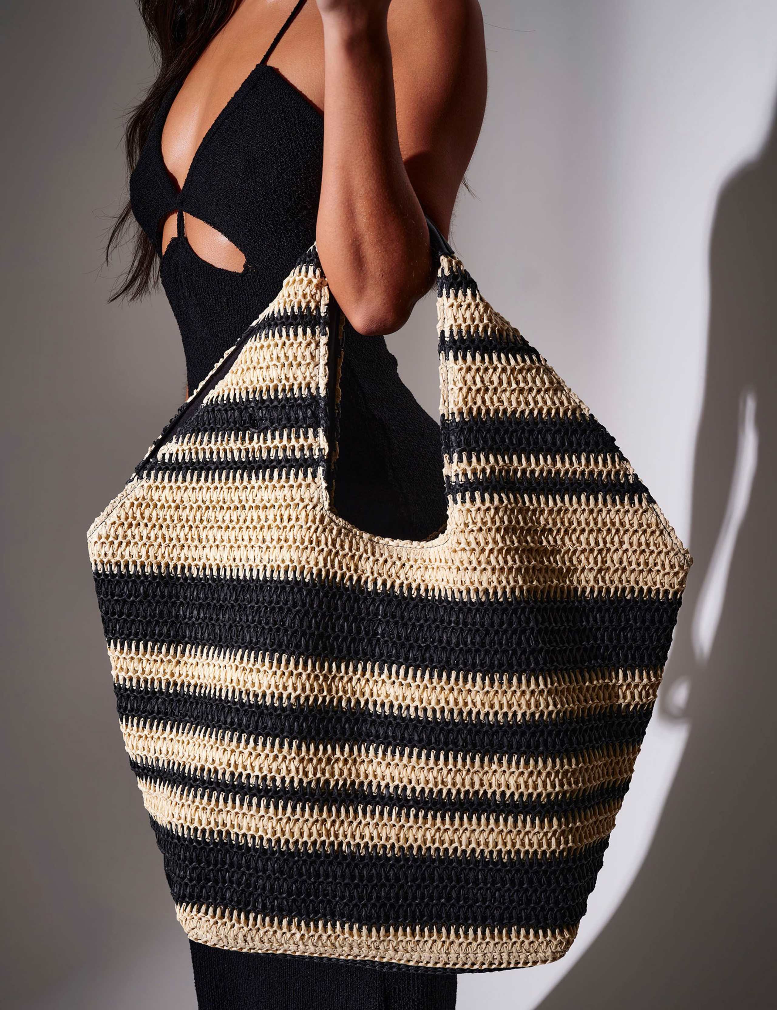 Straw Woven Striped Tote Bag