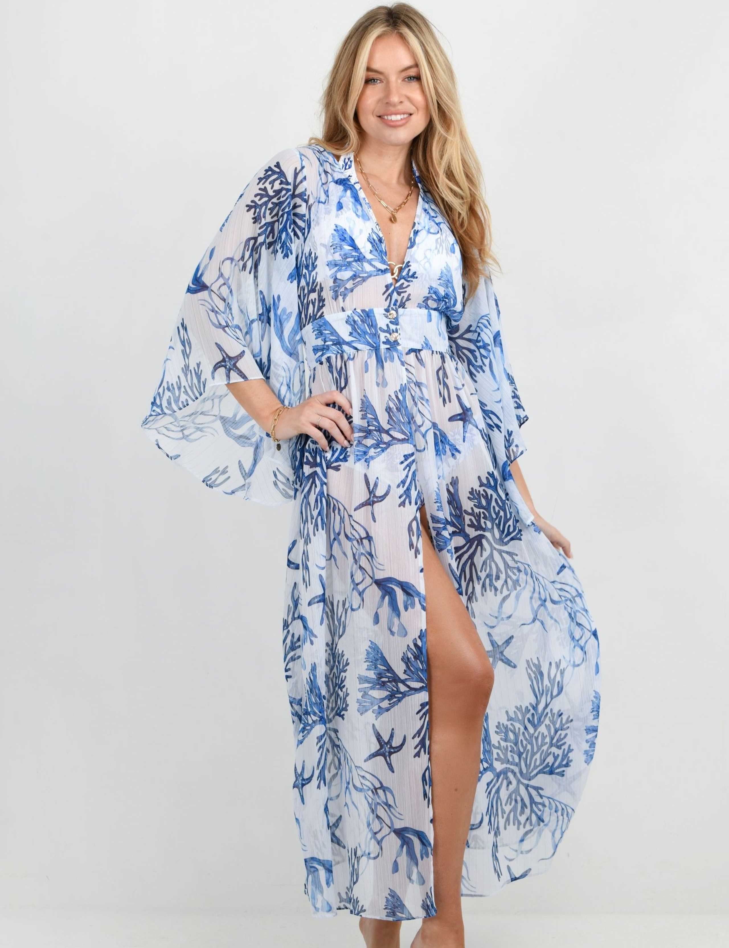 Printed V-Neck Midaxi Kaftan Beach Dress