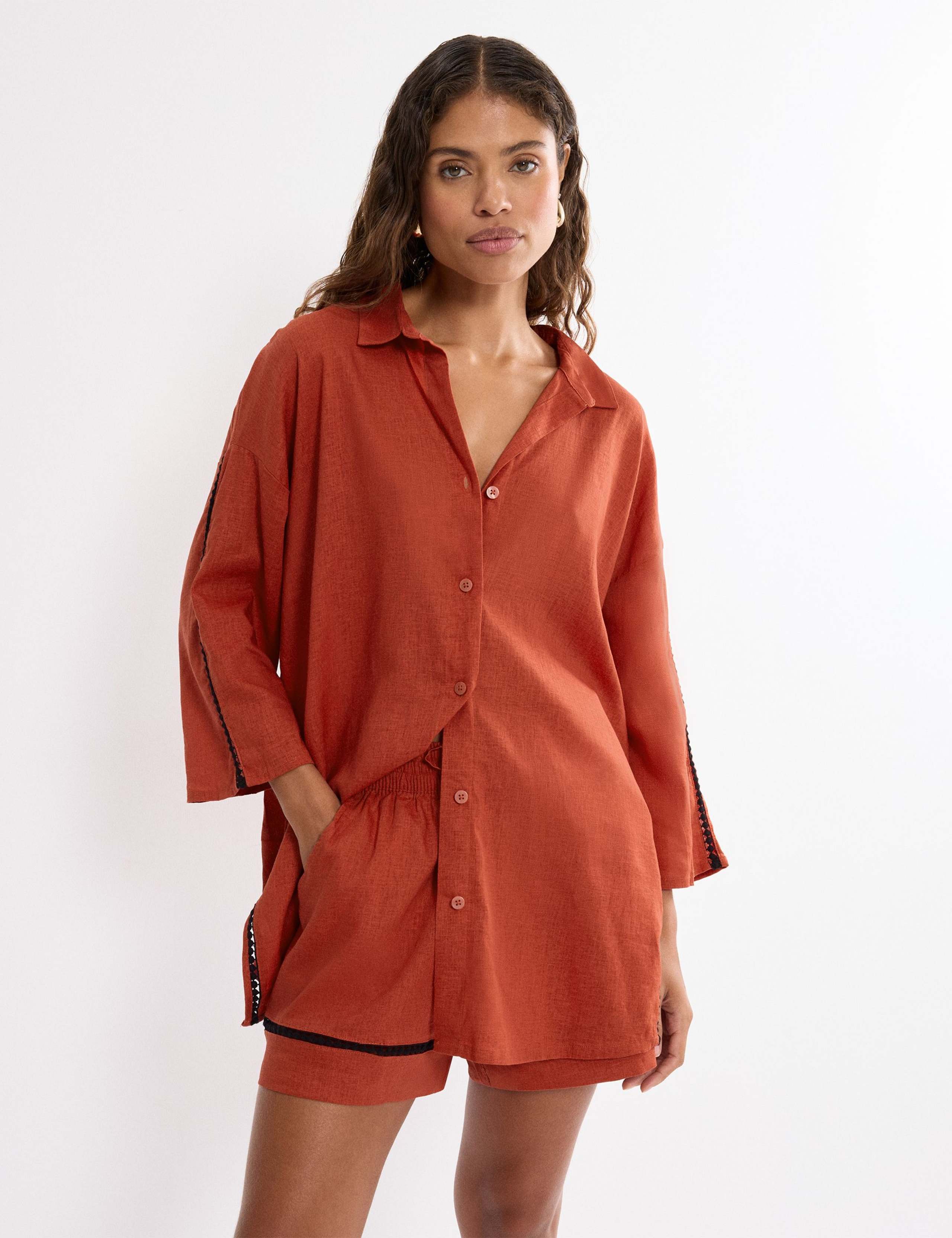 Summer Wear Linen Rich Beach Cover Up Shirt