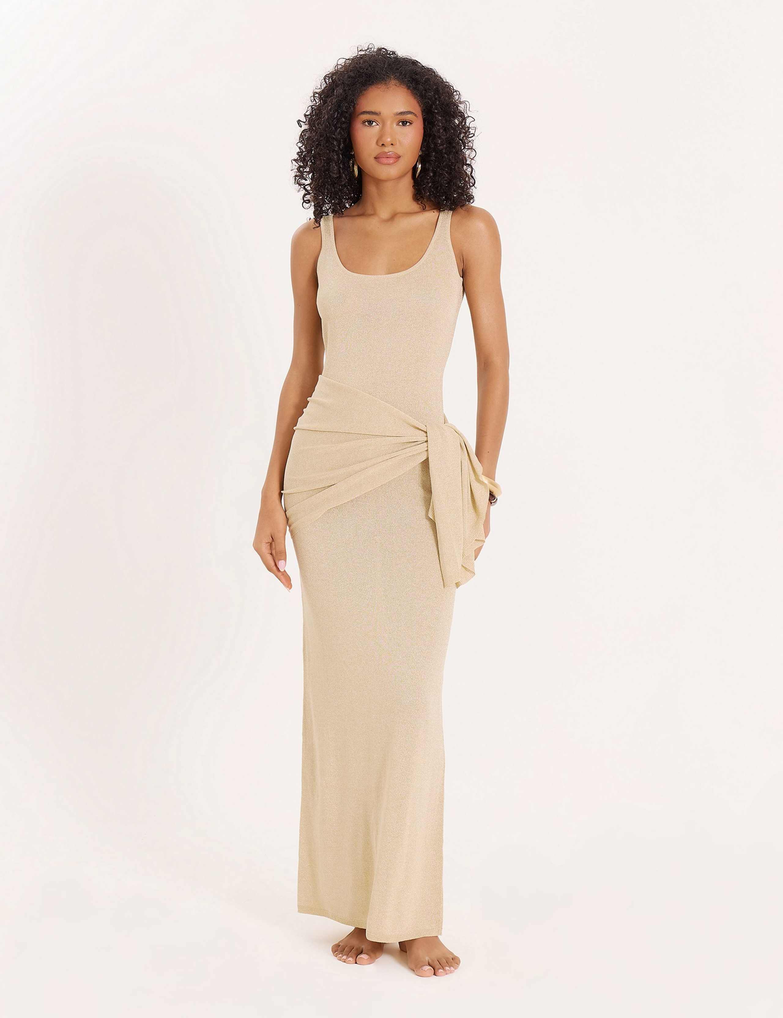 Scoop Neck Wrap Waist Maxi Slip Dress