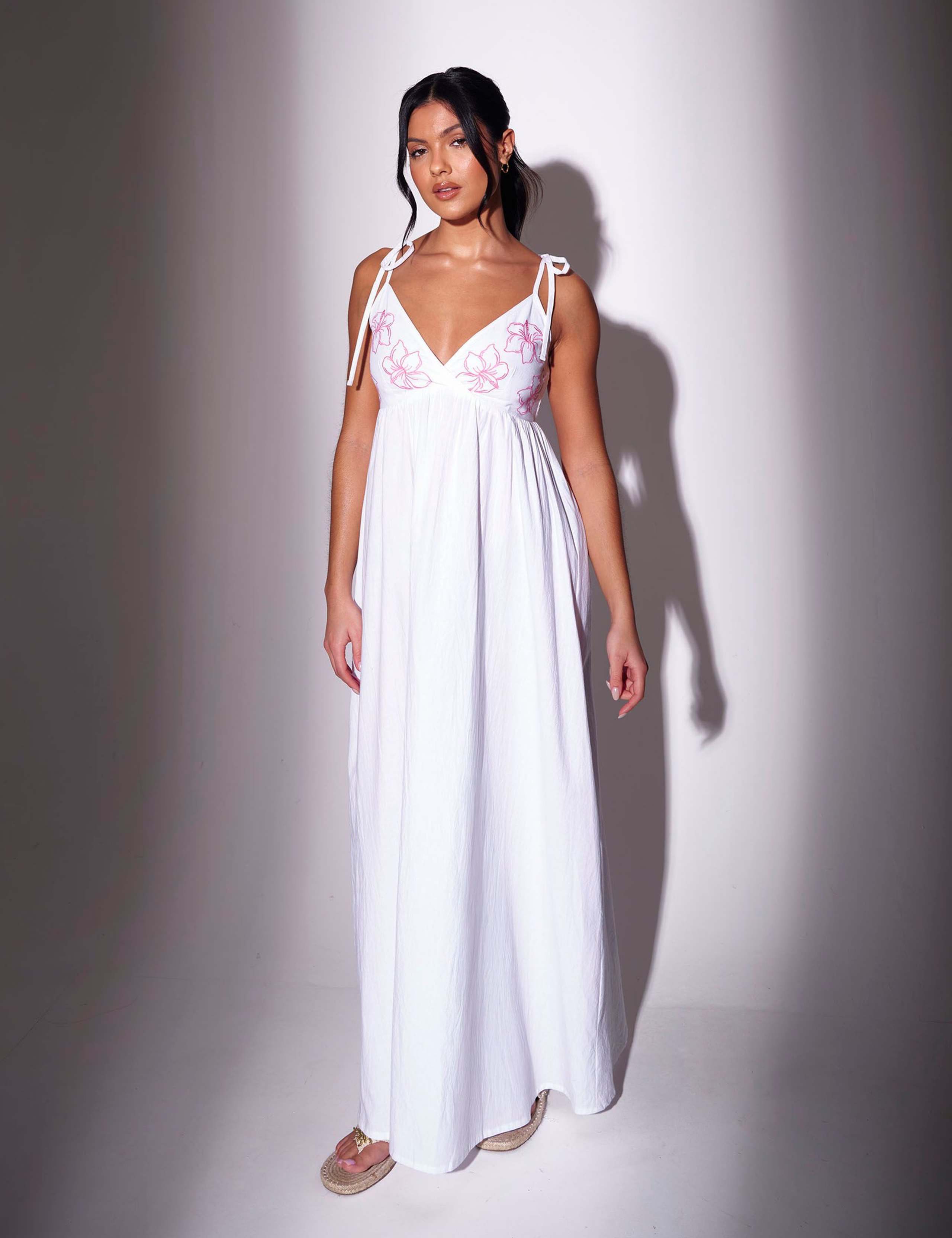 Pure Cotton Embroidered V-Neck Maxi Dress