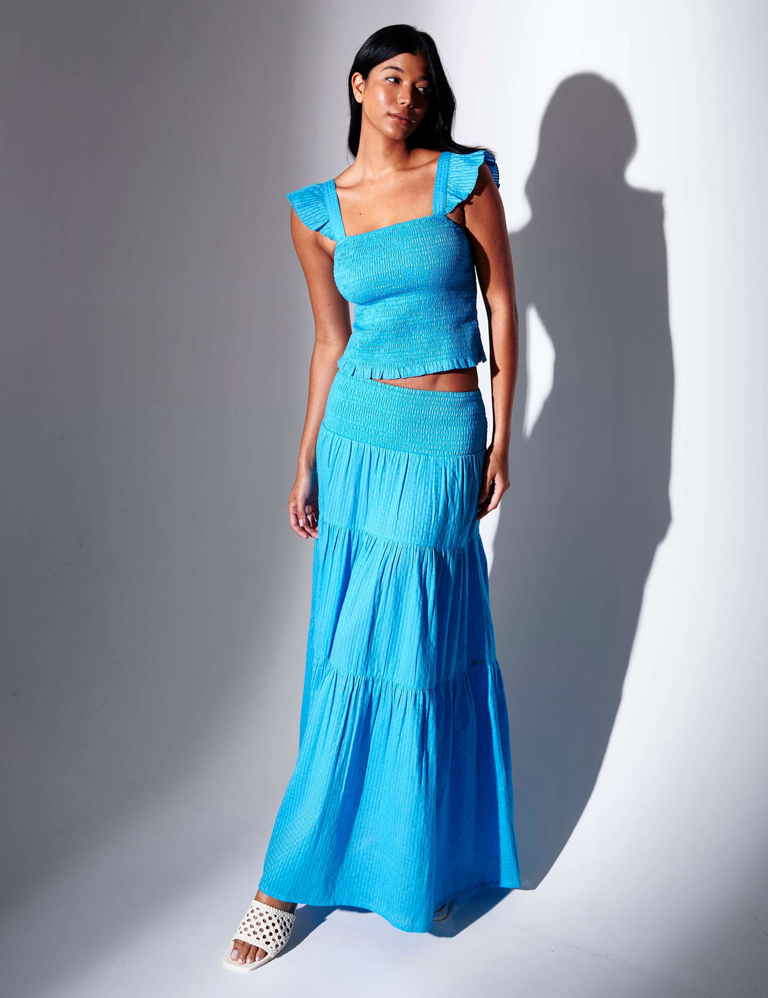 Pure Cotton Shirred Maxi Tiered Beach Skirt