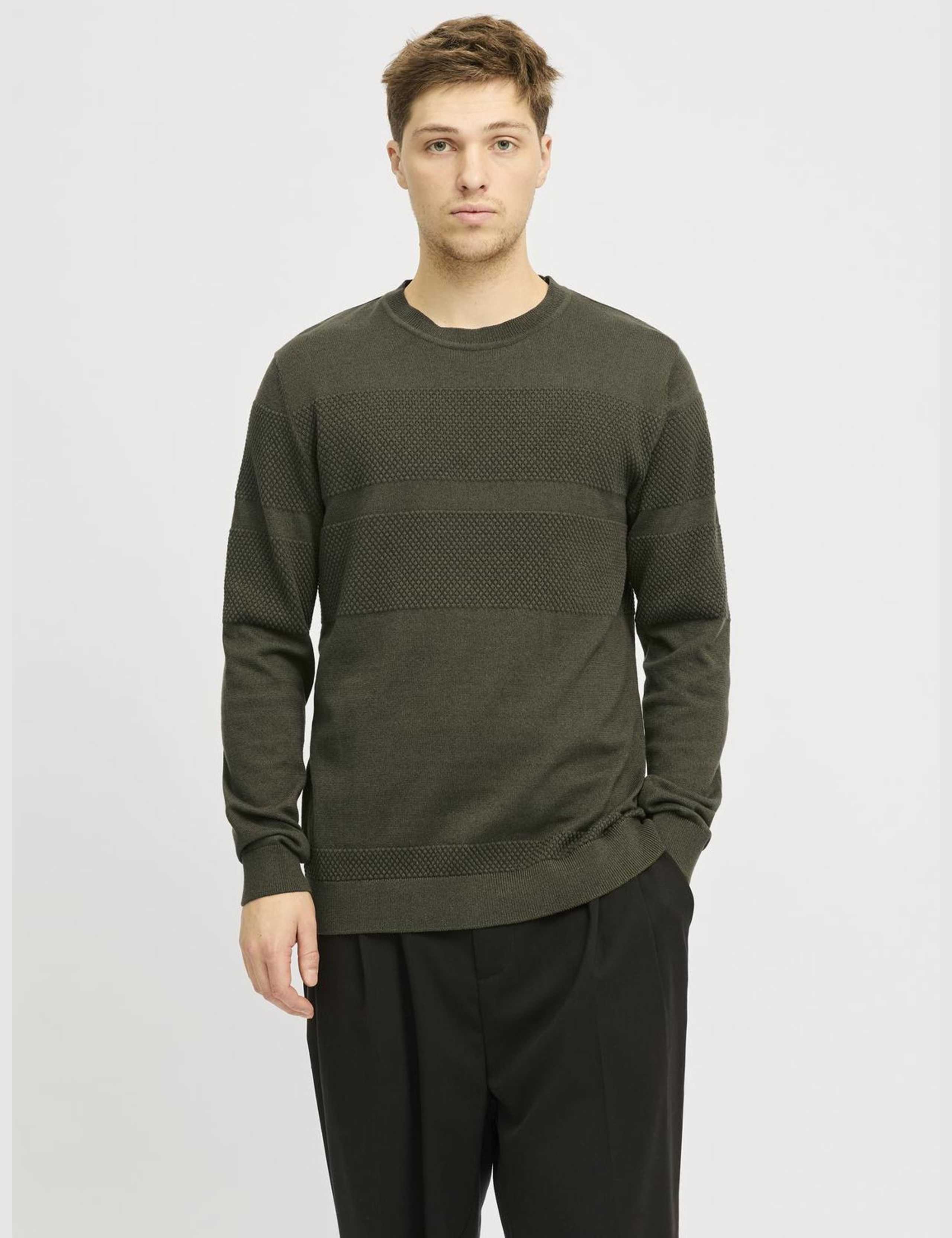 Cotton Blend Textured Crew Neck Jumper