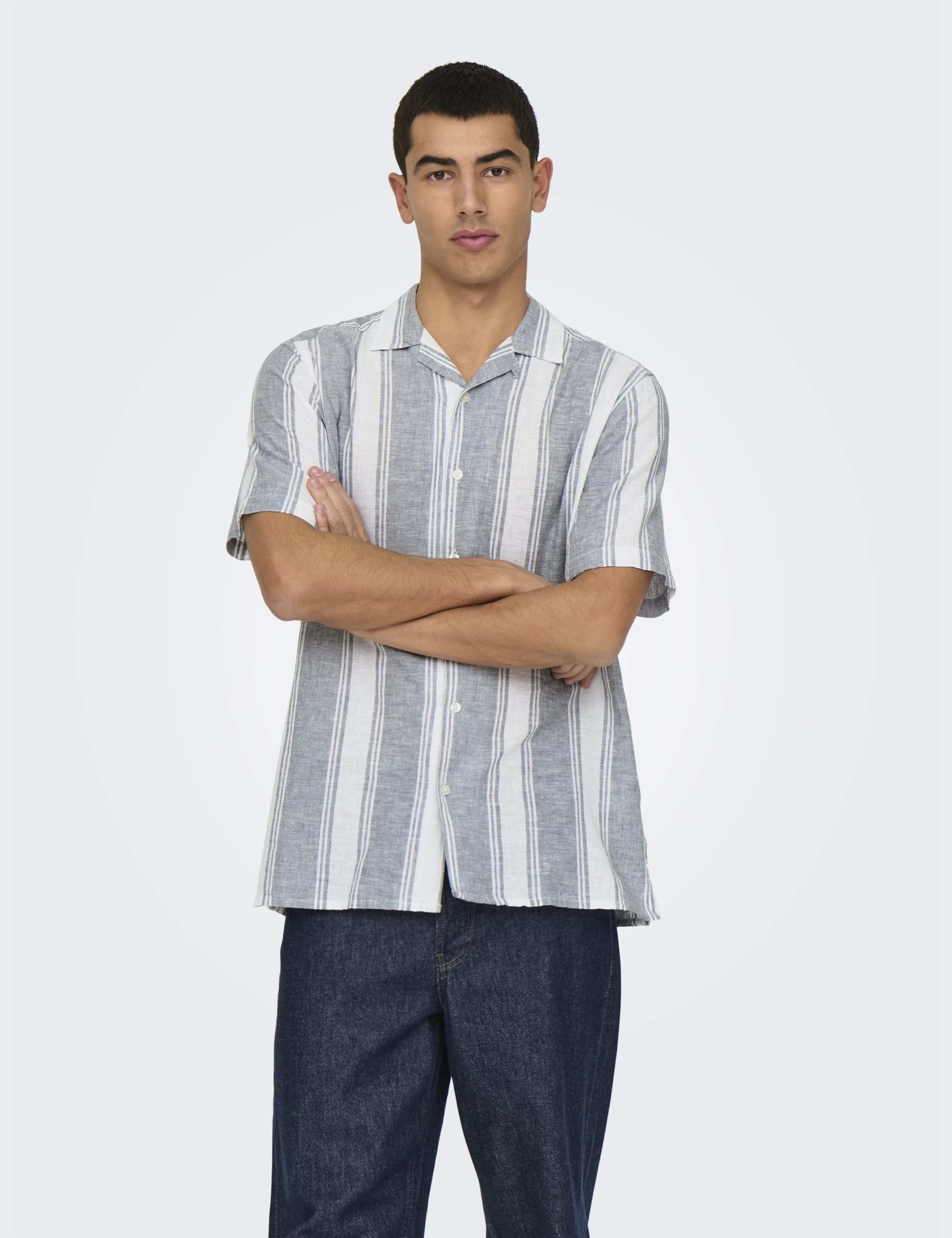 Cotton Linen Blend Striped Shirt