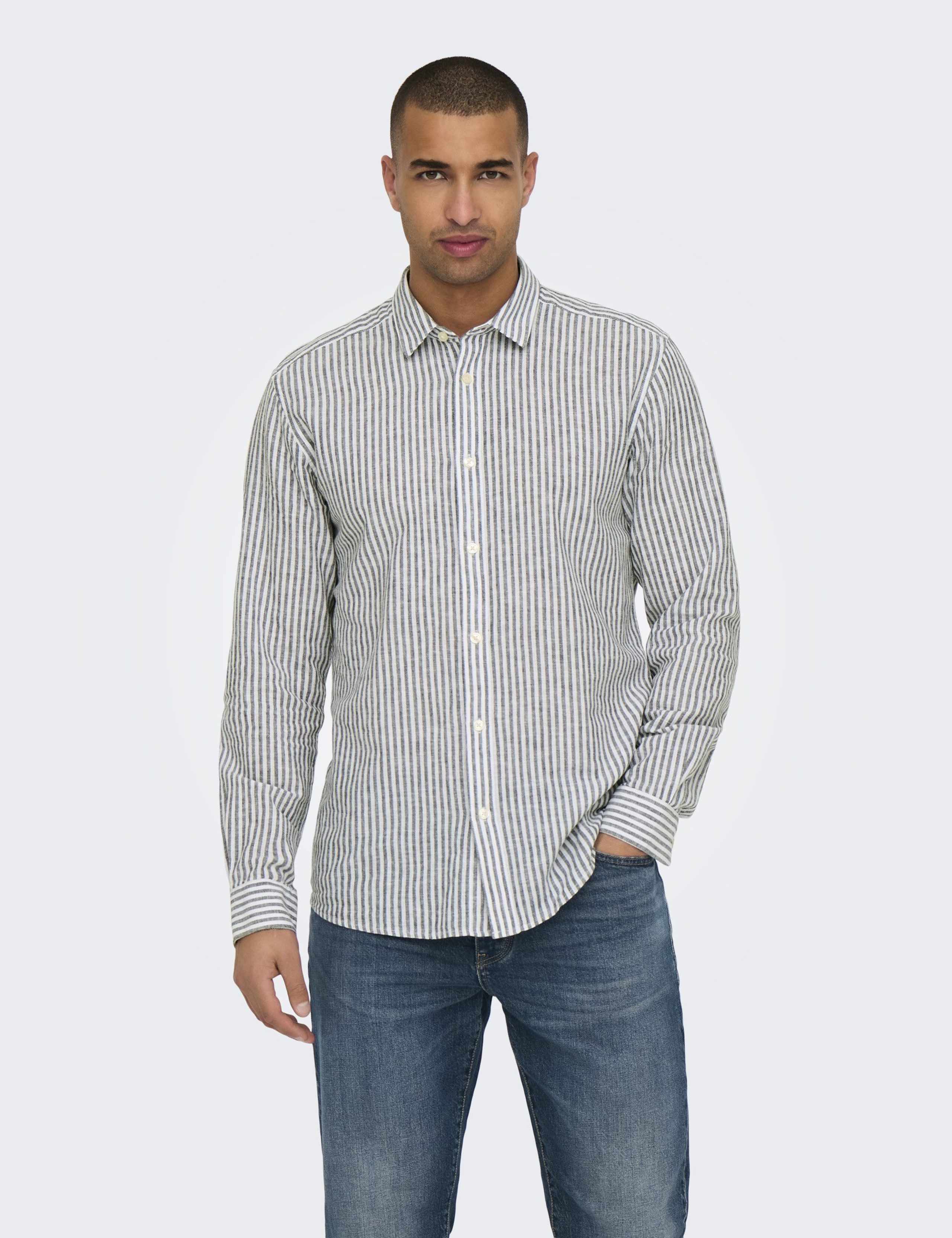 Cotton Linen Blend Striped Shirt