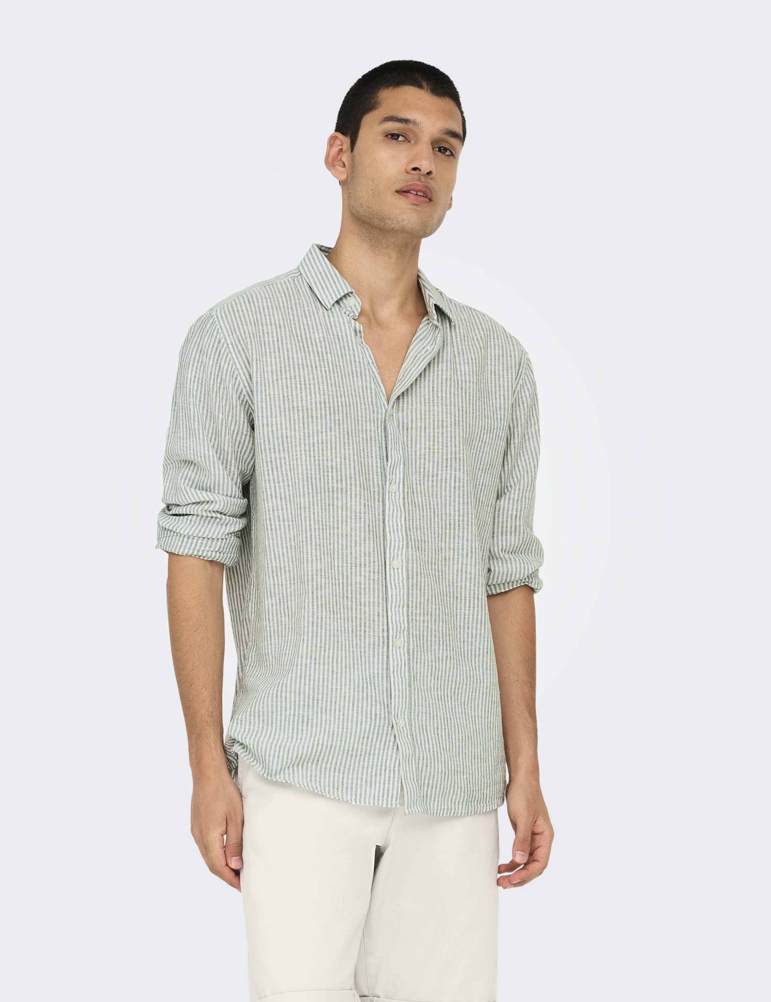 Cotton Linen Blend Striped Shirt