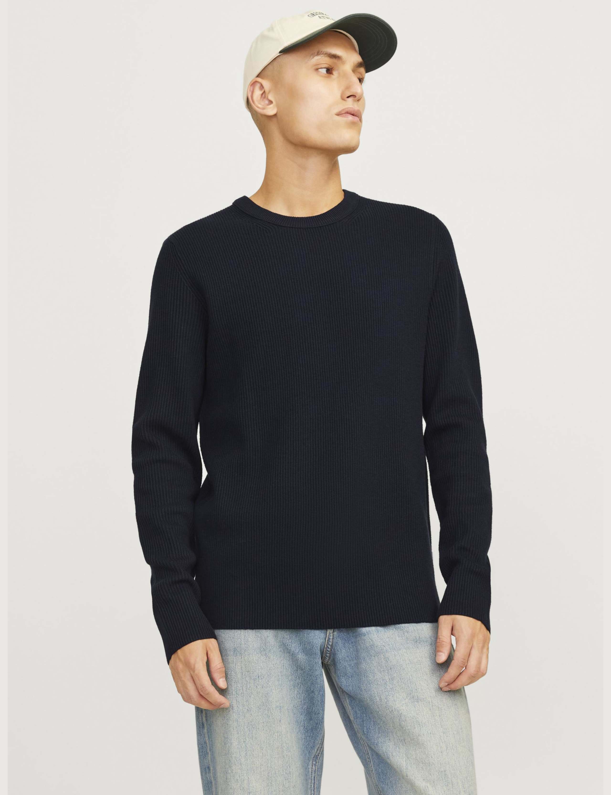 Cotton Blend RibbedCrew Neck Jumper