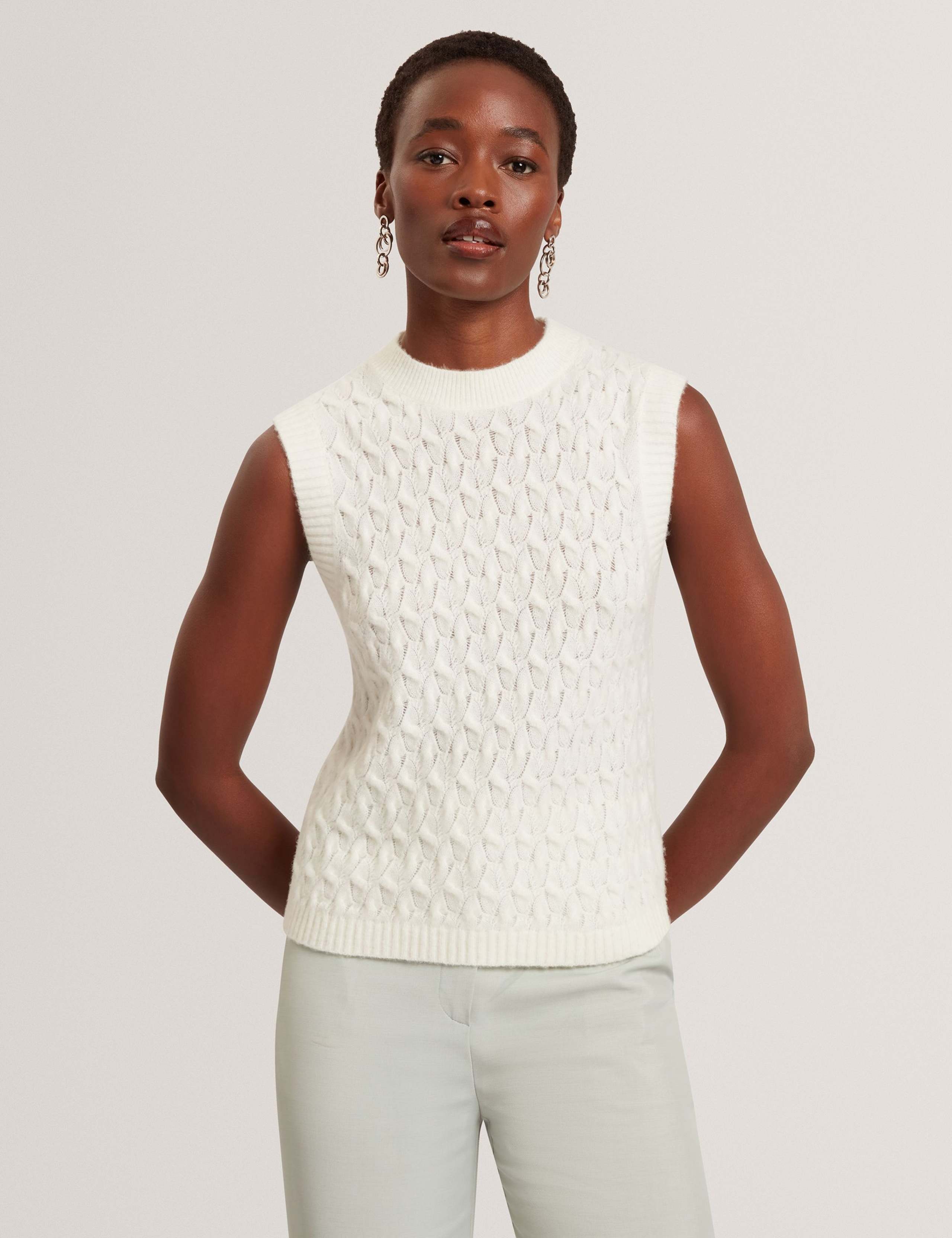 Wool Rich Textured Crew Neck Vest Top