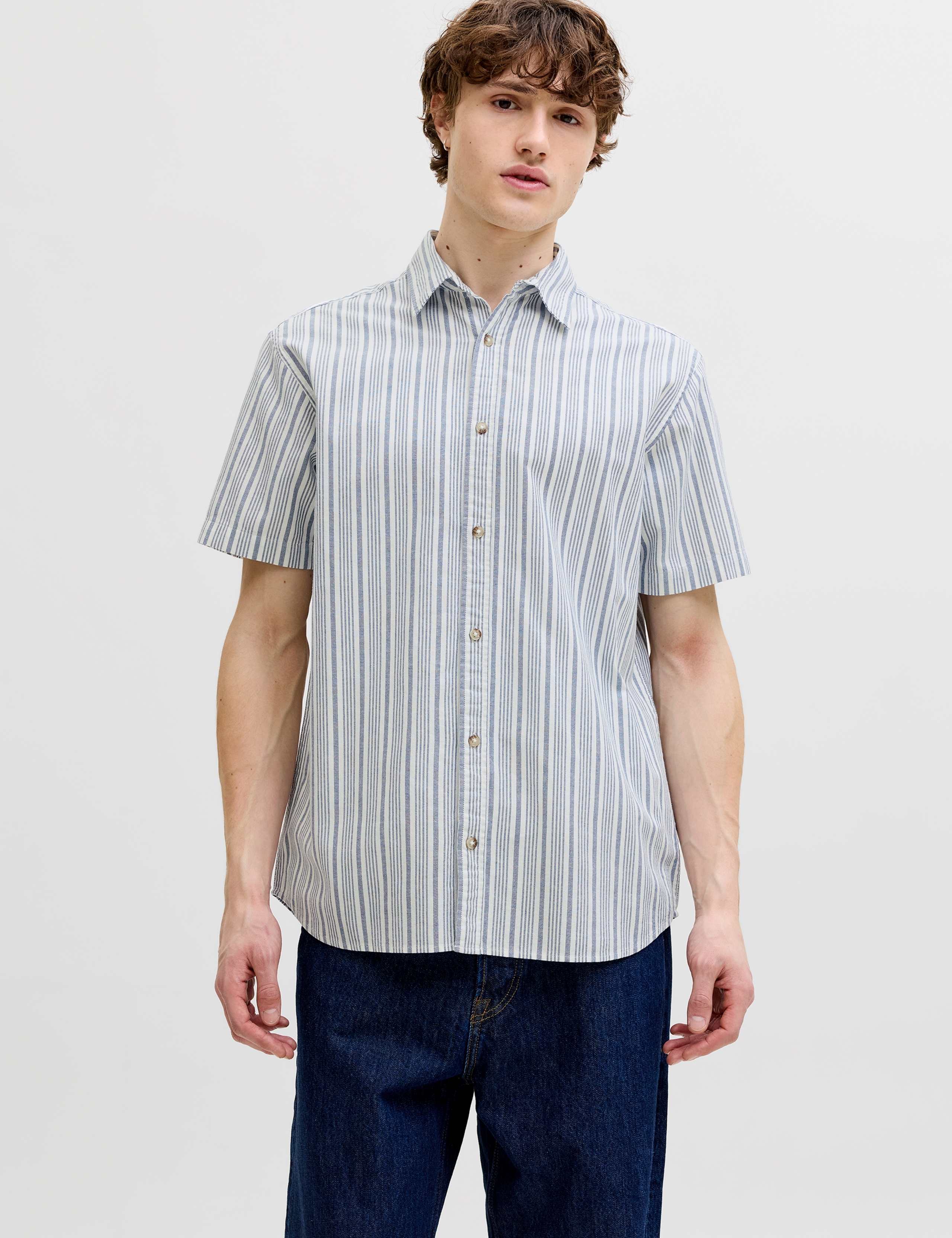 Pure Cotton Stripe Short Sleeve Shirt