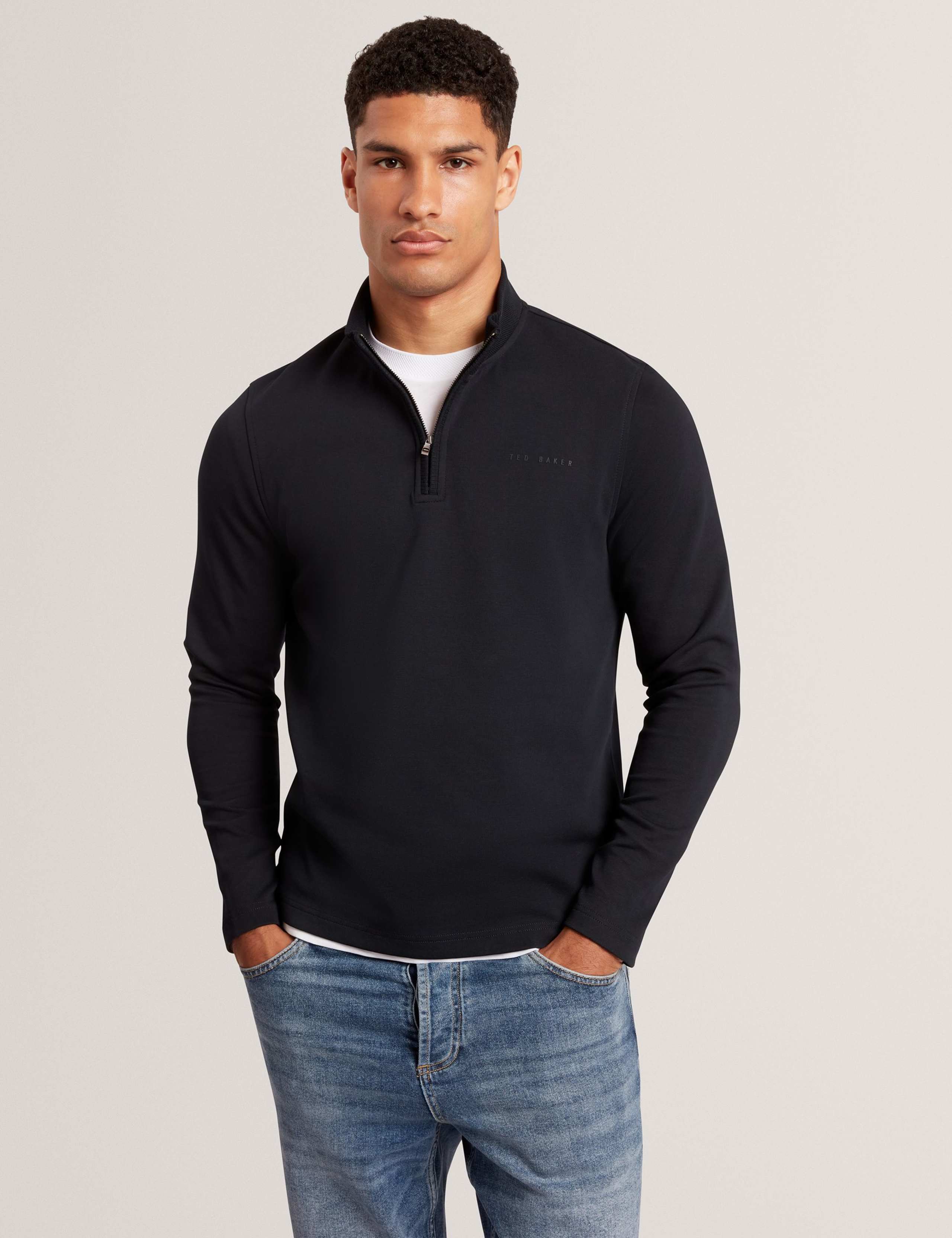 Cotton Rich Honeycomb Trim Half Zip Sweatshirt