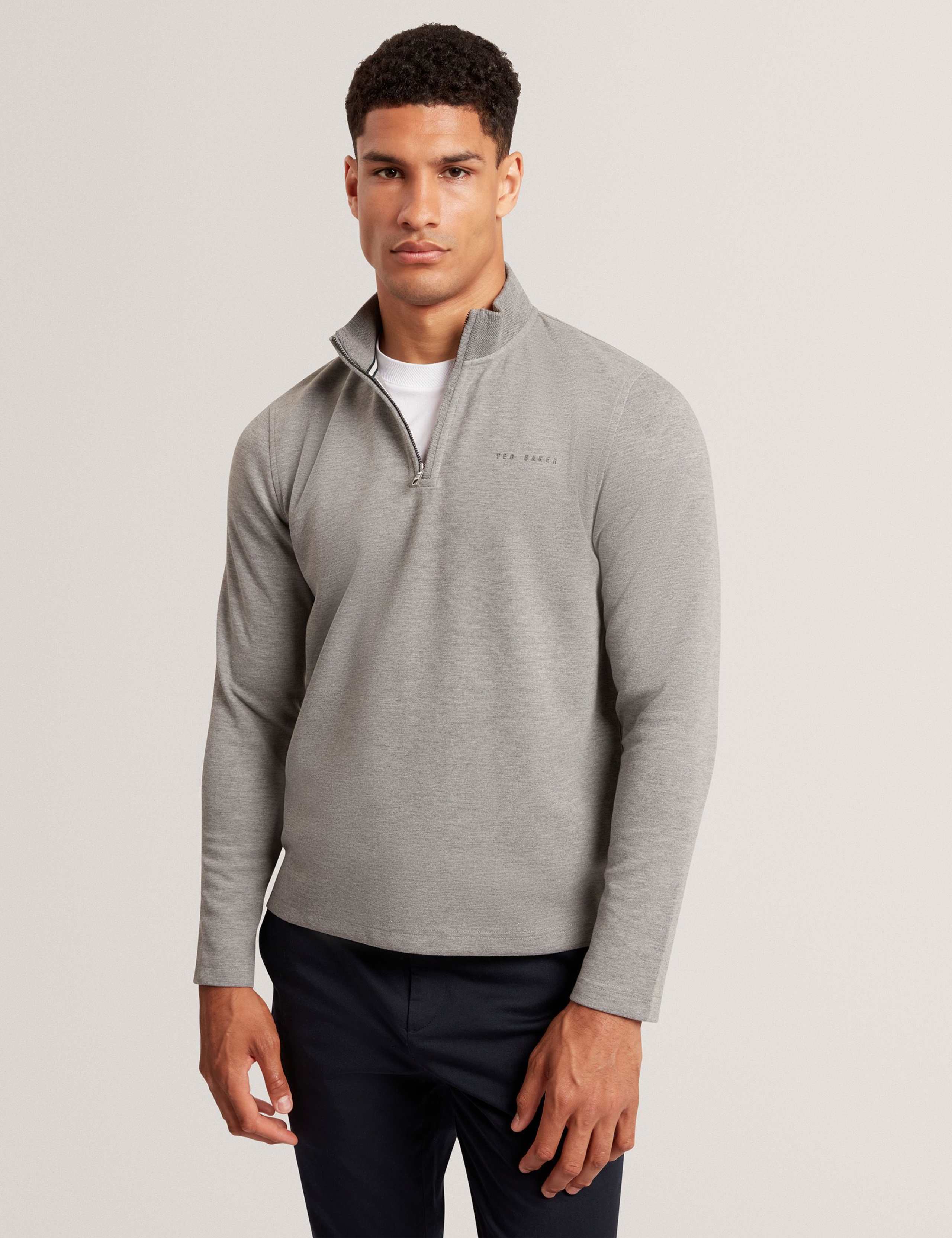 Cotton Rich Honeycomb Trim Half Zip Sweatshirt