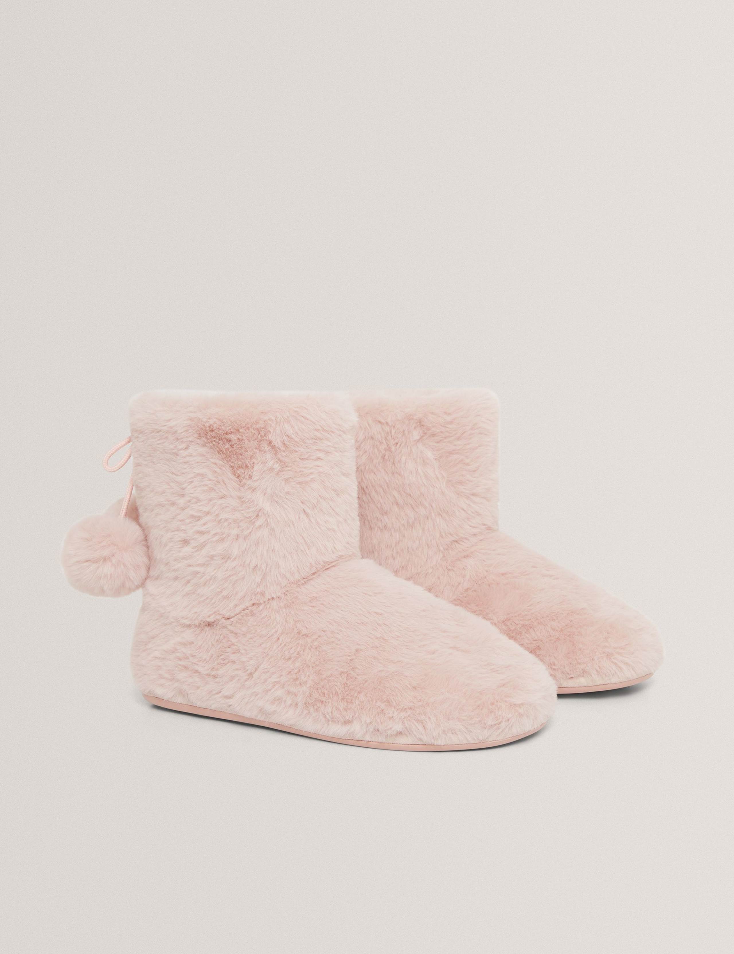 Faux Fur Pom Pom Round Toe Slipper Boots