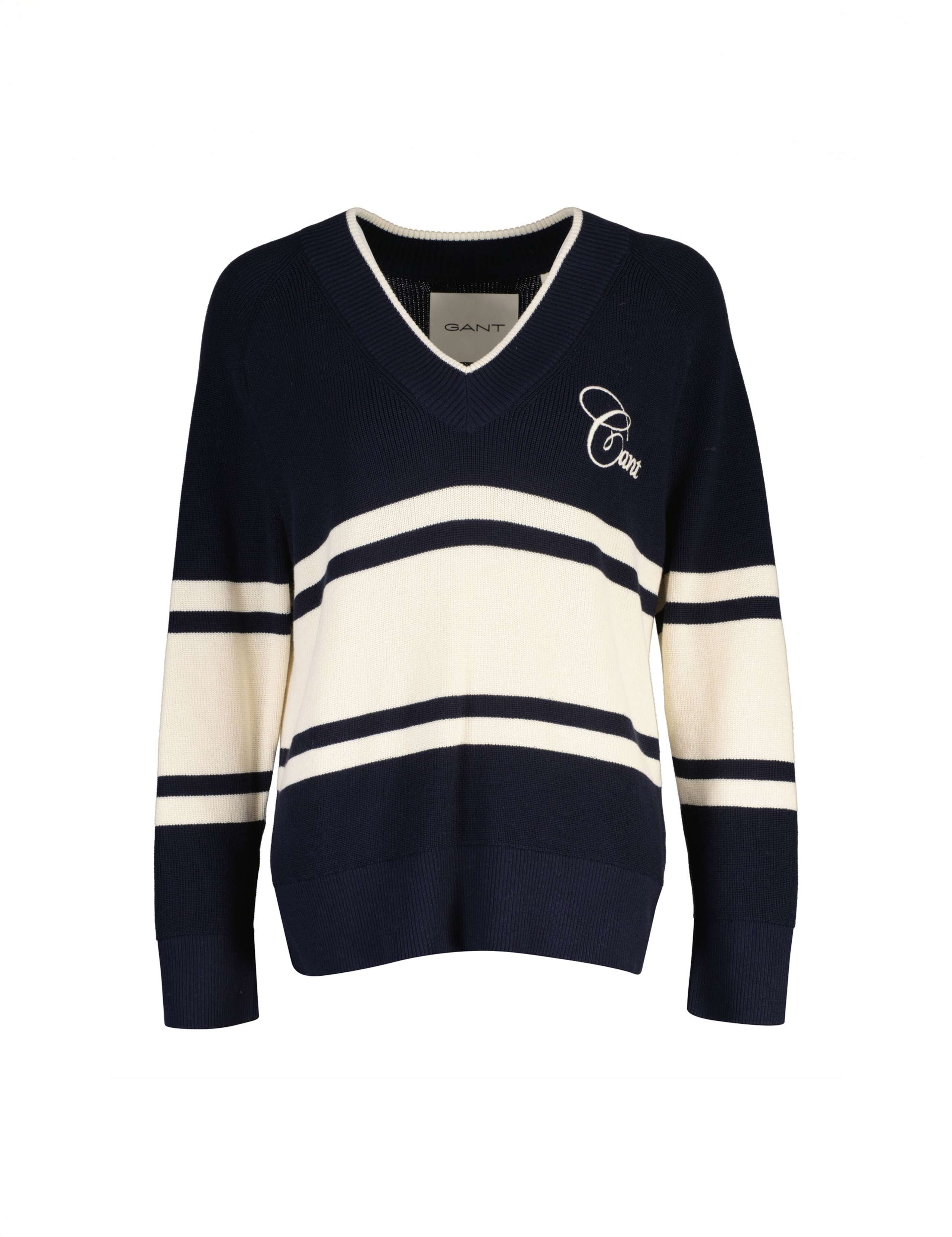 Pure Cotton Striped V-Neck Jumper