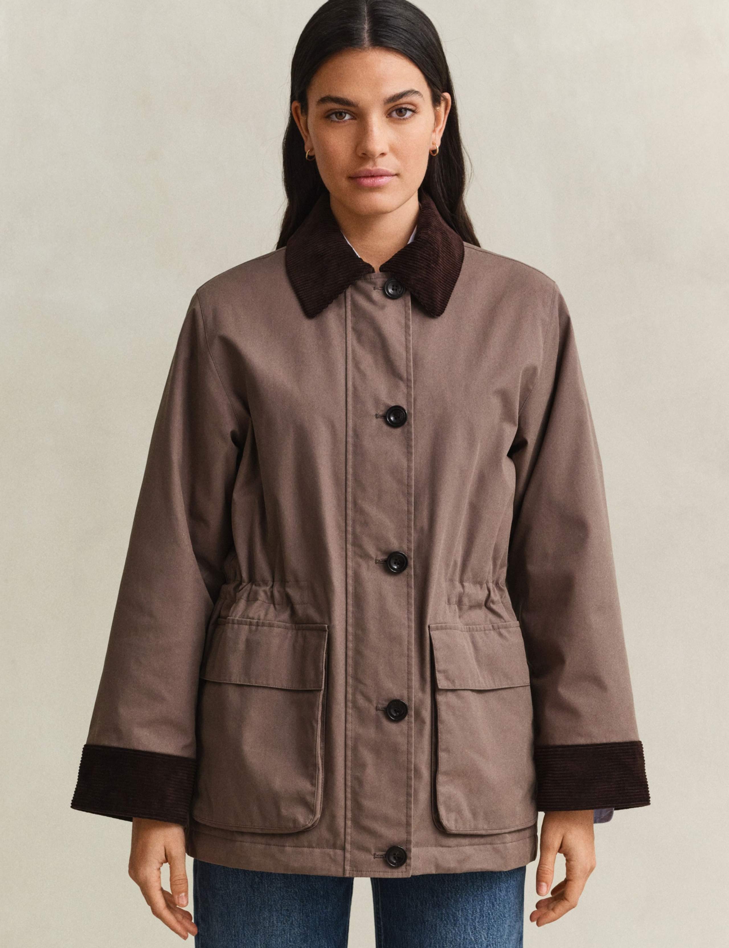 Cotton Rich Waisted Cord Trim Utility Jacket