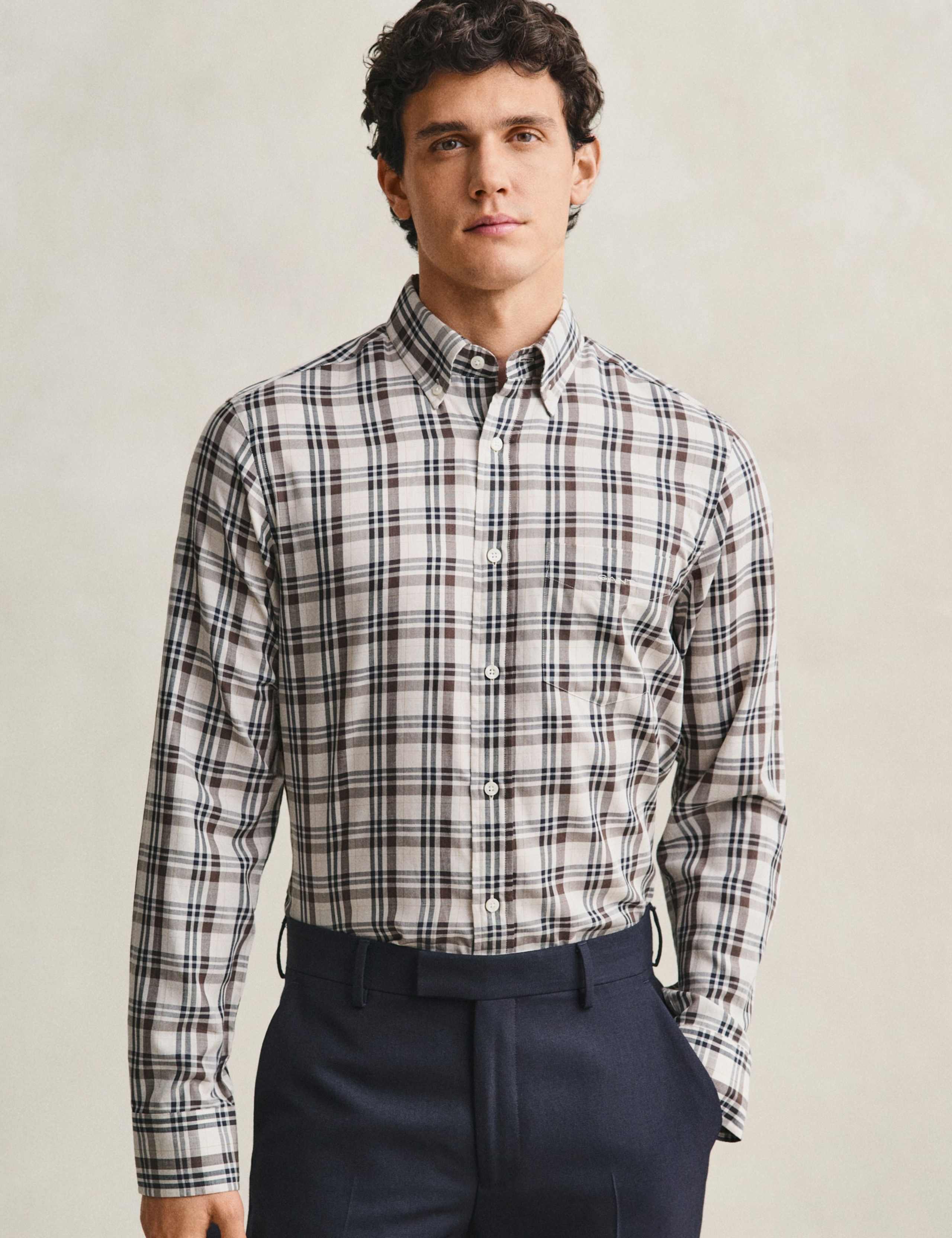 Cotton Blend Twill Check Shirt