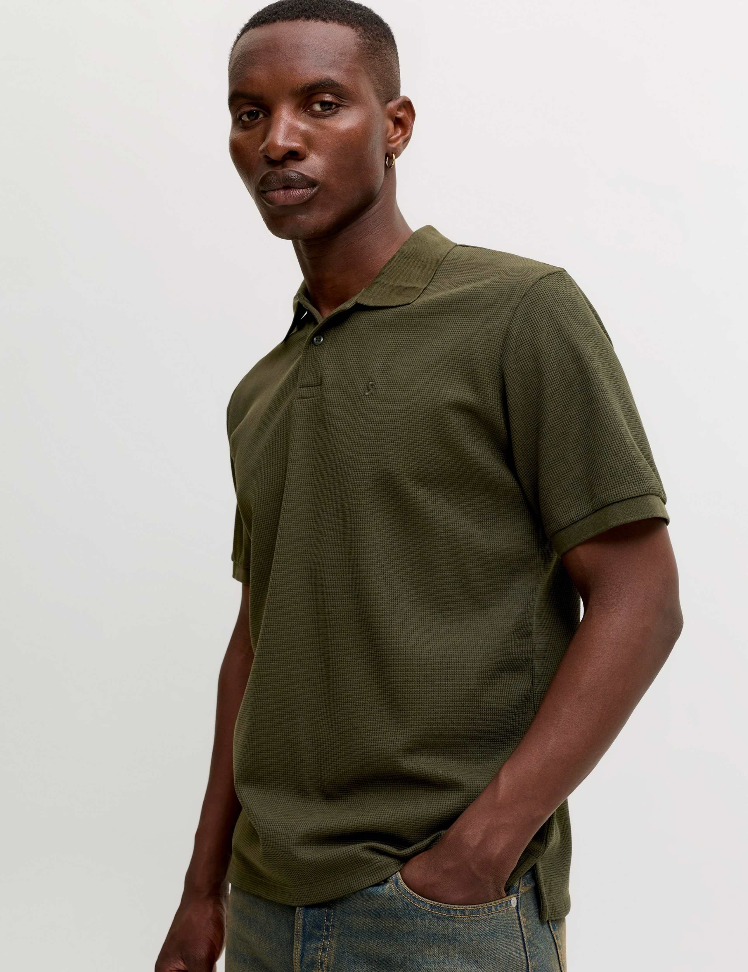 Cotton Blend Textured Polo Shirt