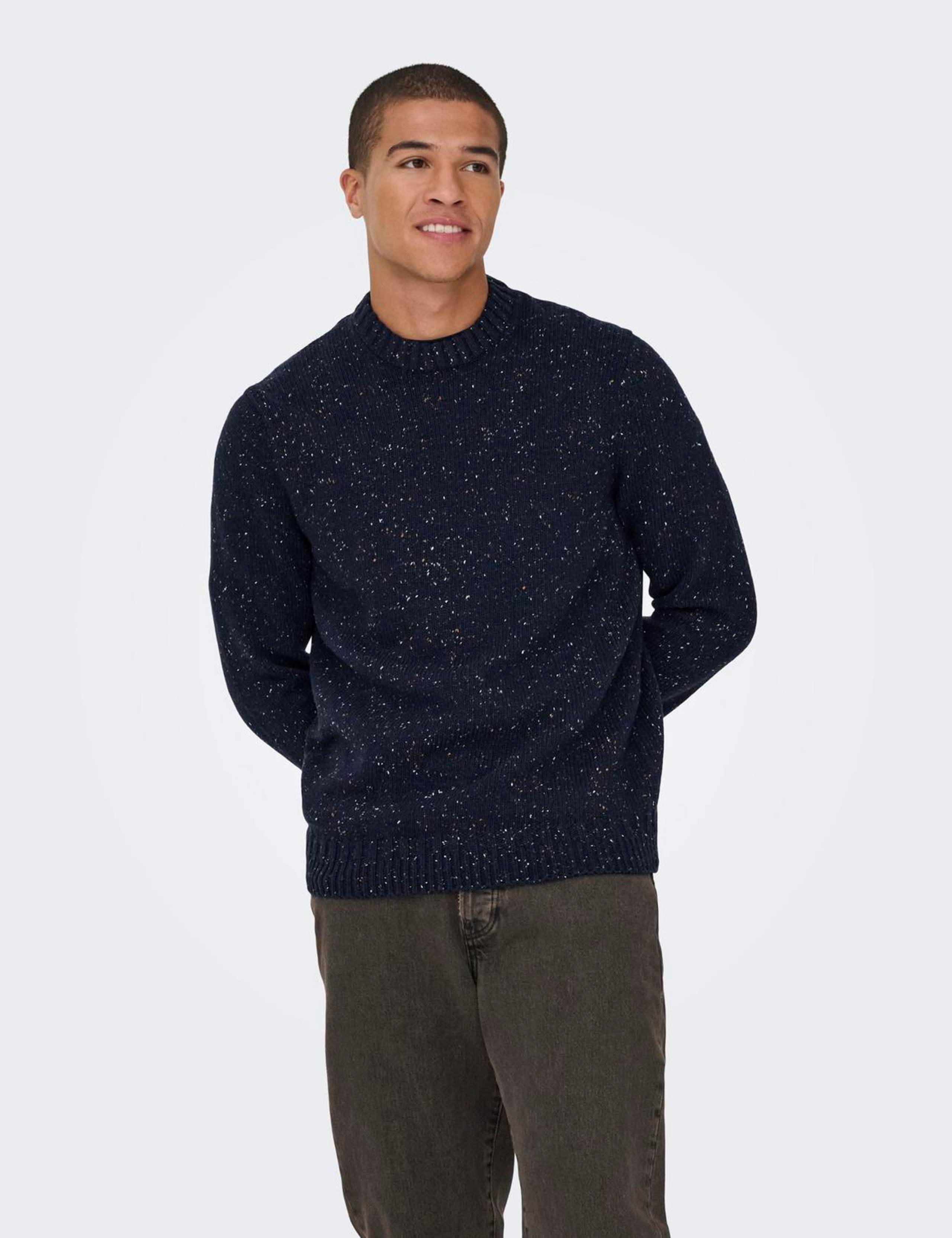 Cotton Blend Sparkly Crew Neck Jumper with Wool