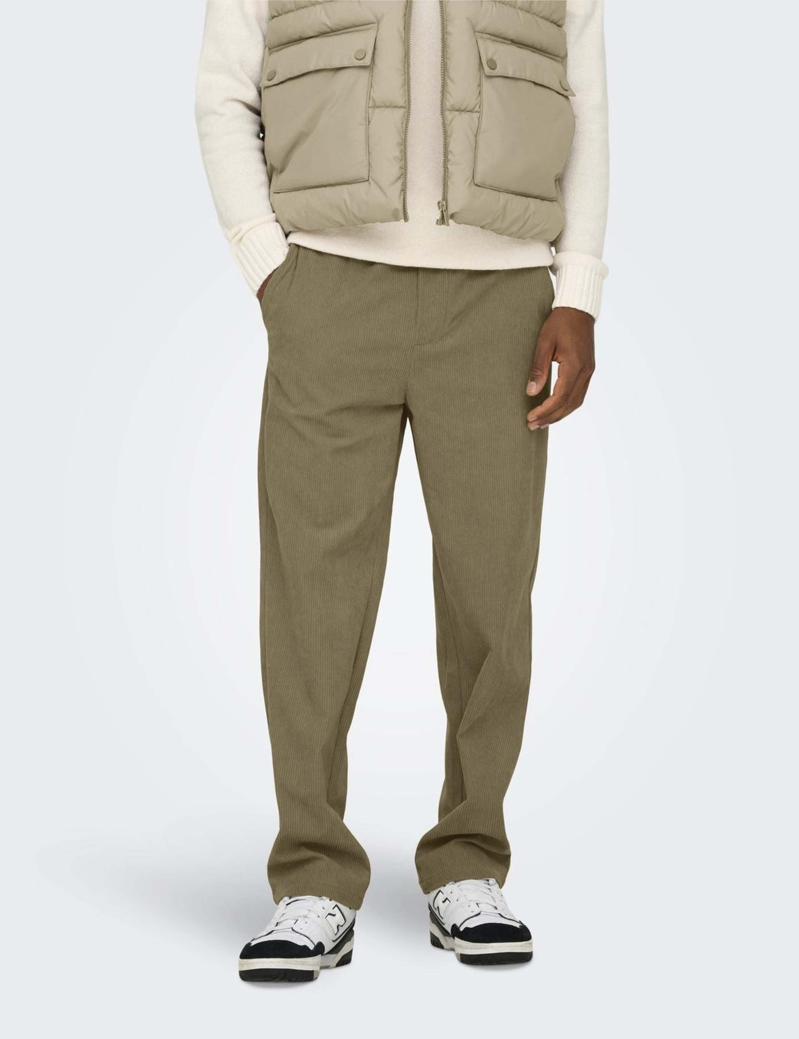 Loose Fit Corduroy Elasticated Waist Trousers