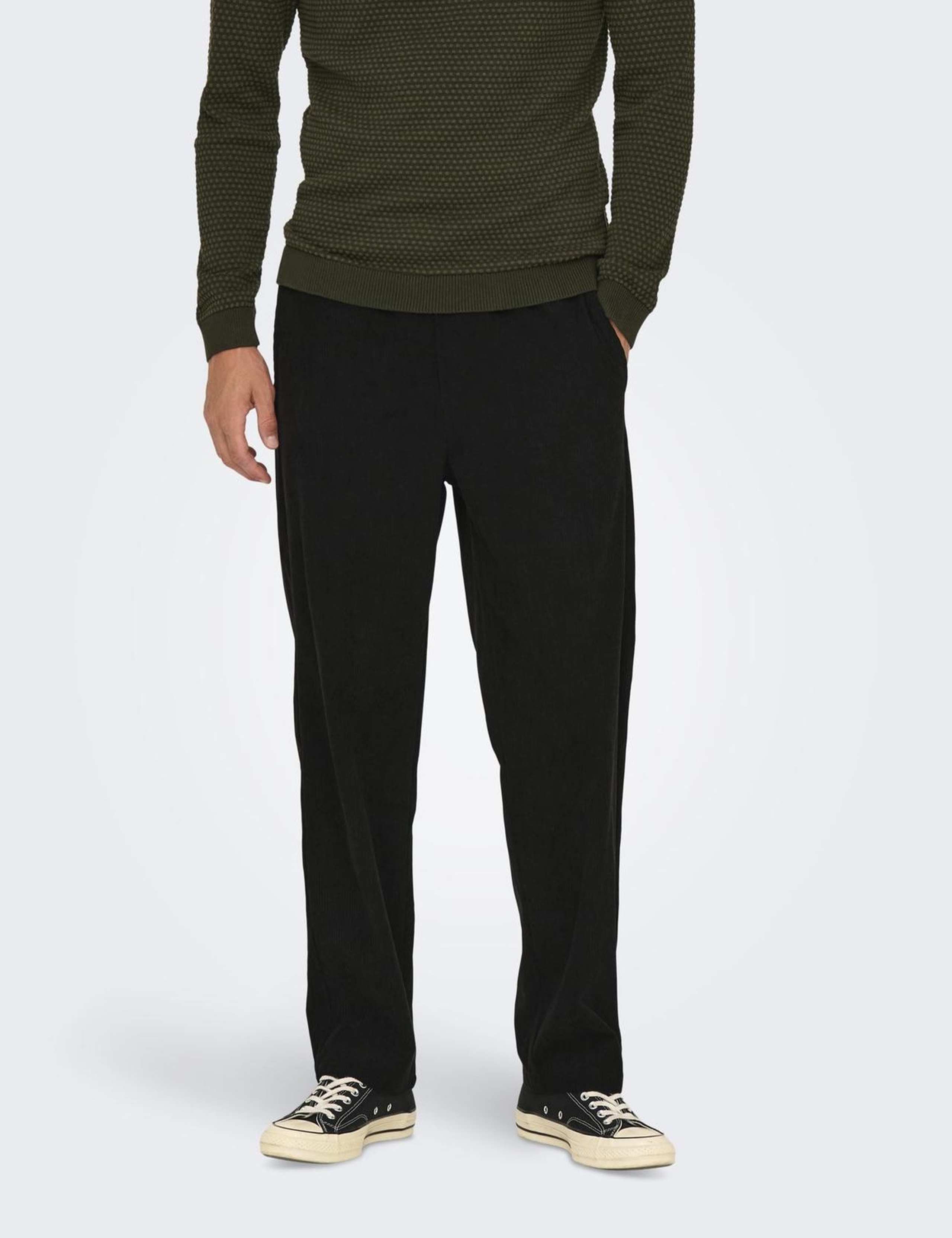 Loose Fit Corduroy Elasticated Waist Trousers