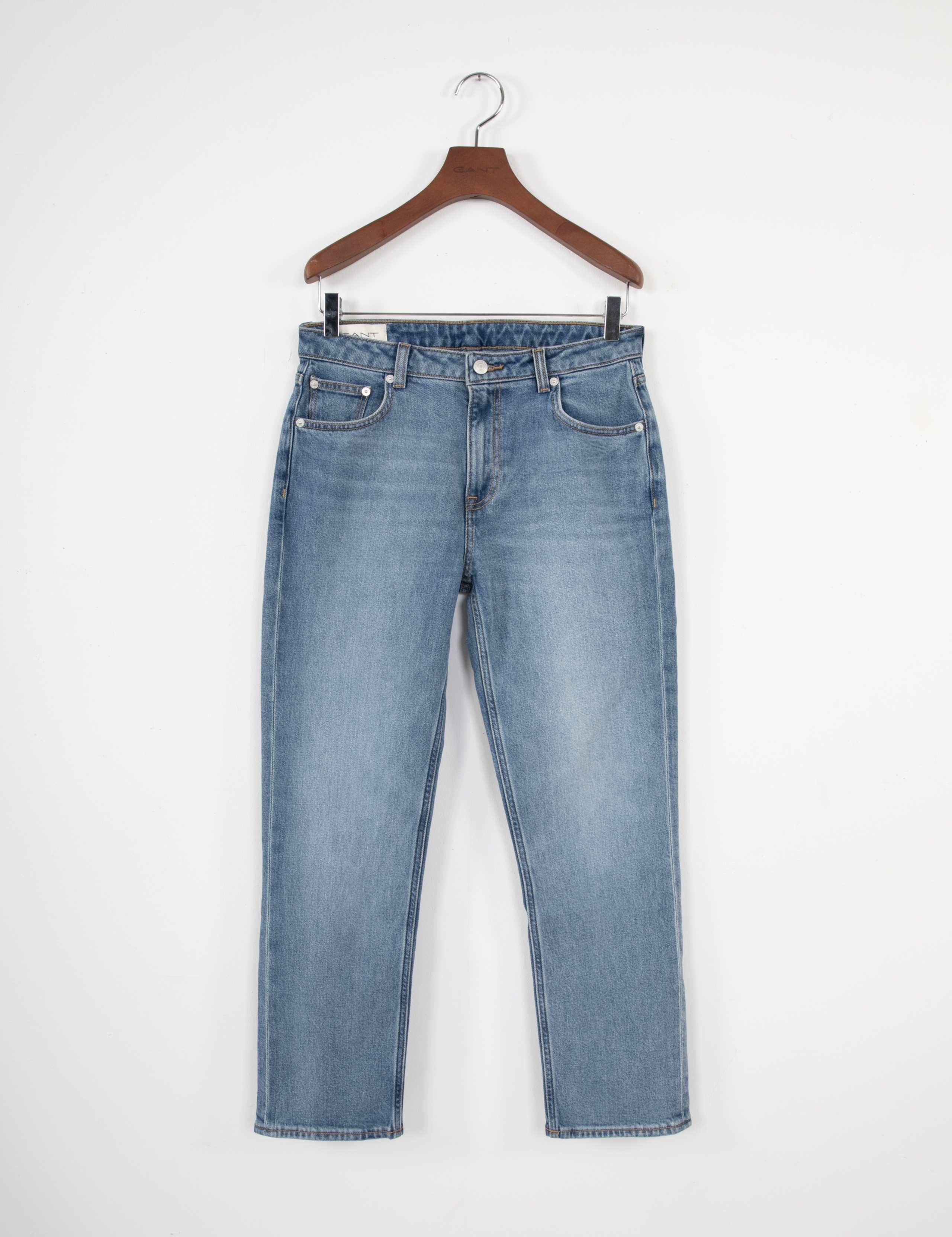 Mid Rise Straight Leg Cropped Jeans