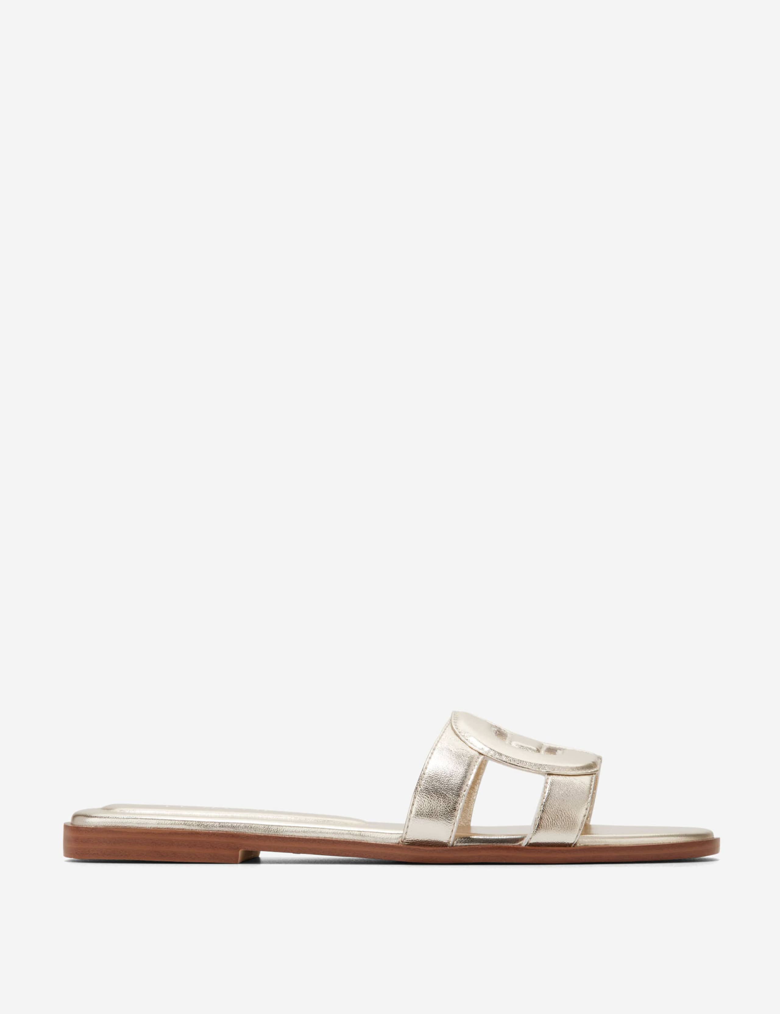 Chrisee Metallic Leather Flat Sliders