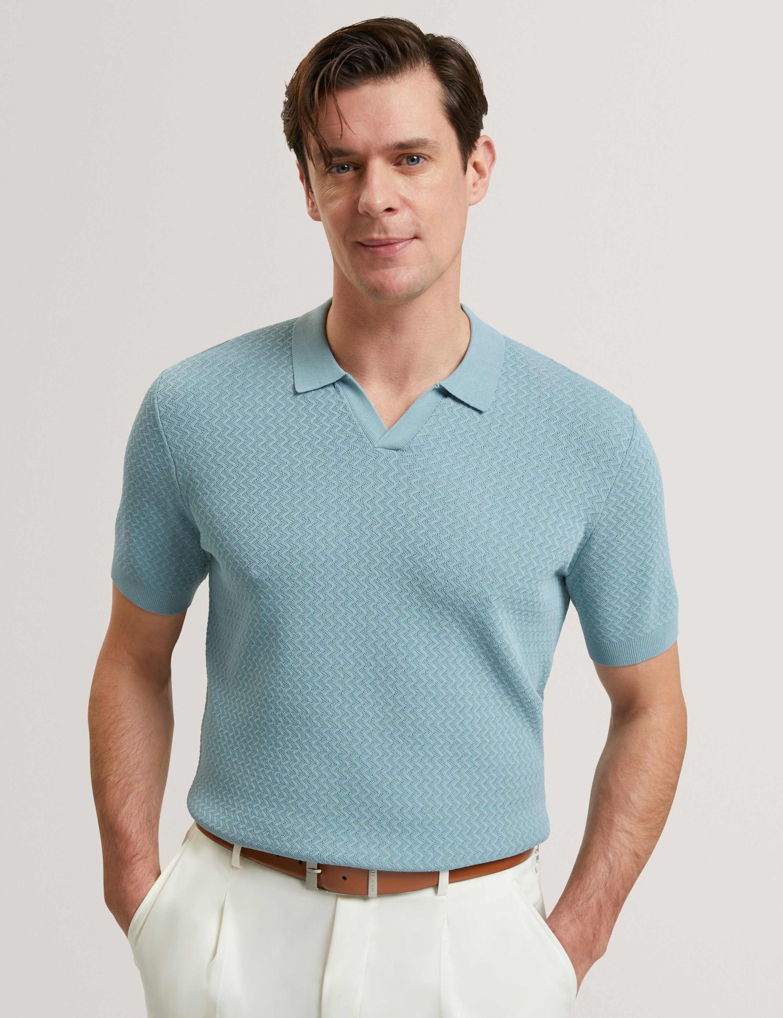 Zig Zag Stitch Knitted Polo Shirt