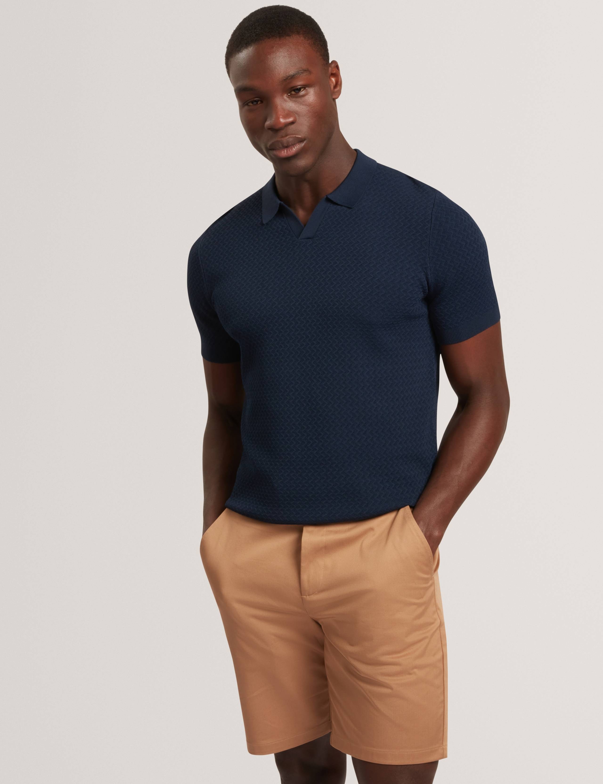 Zig Zag Stitch Knitted Polo Shirt