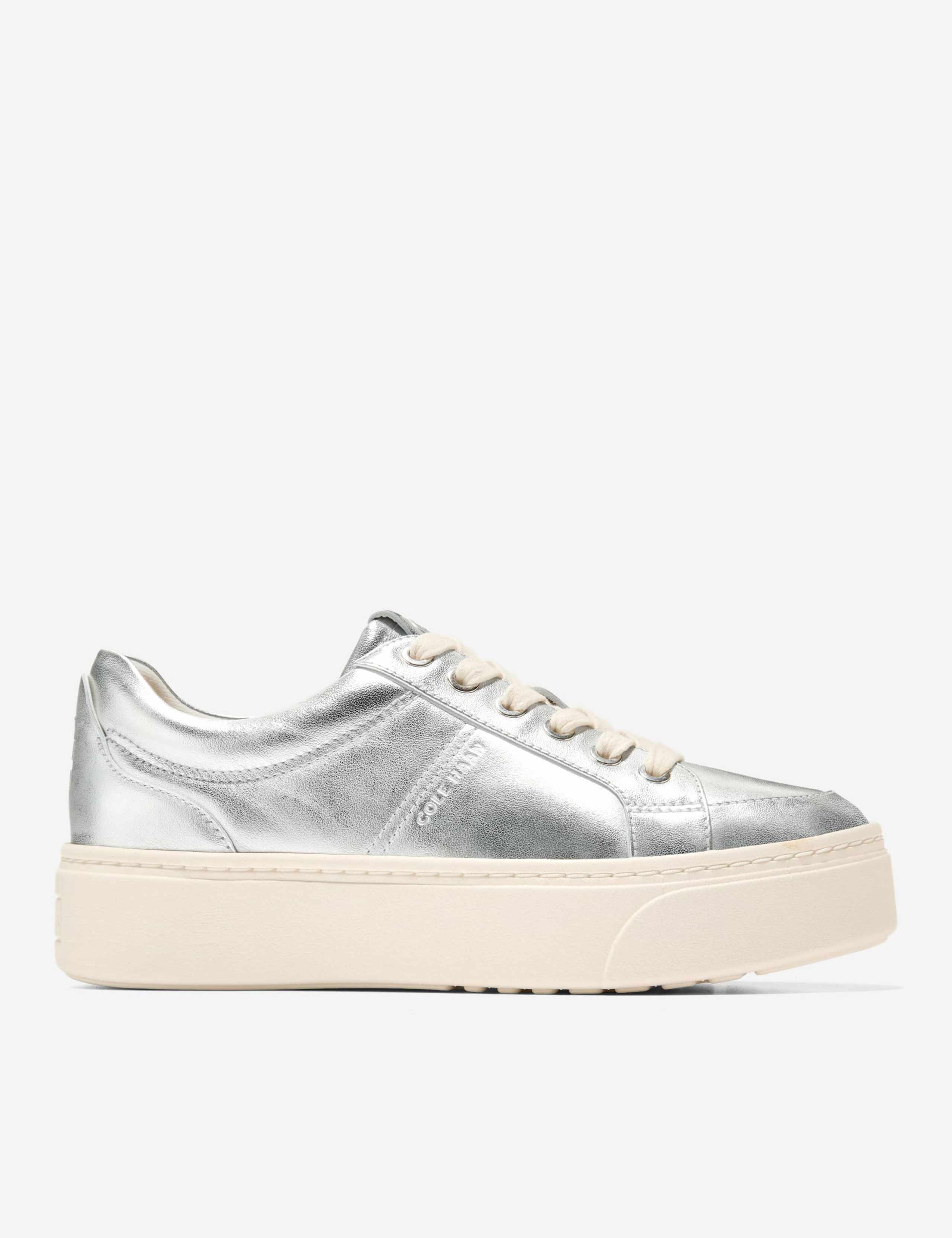 Leather Lace Up Metallic Platform Trainers