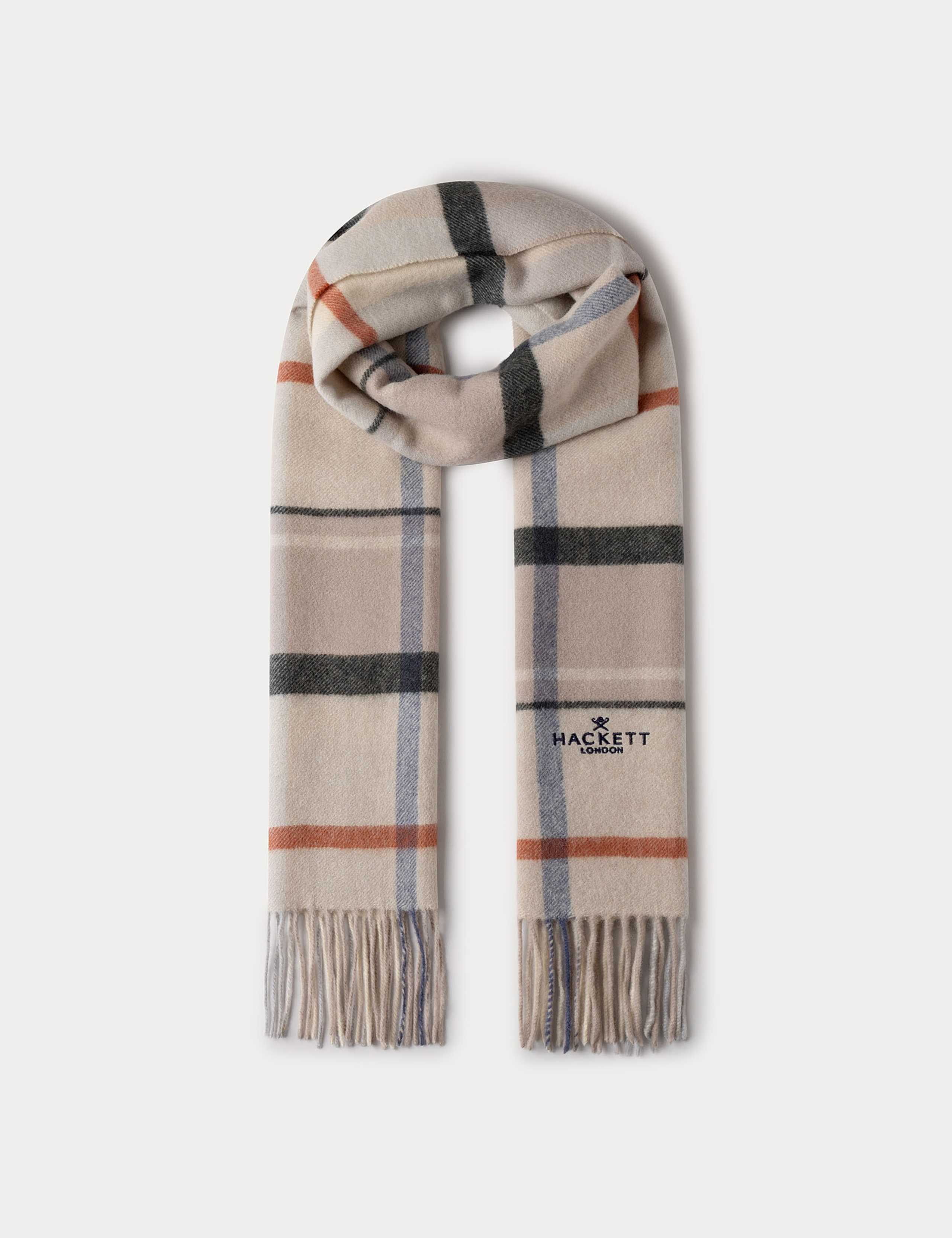 Wool Rich Plaid Logo Scarf