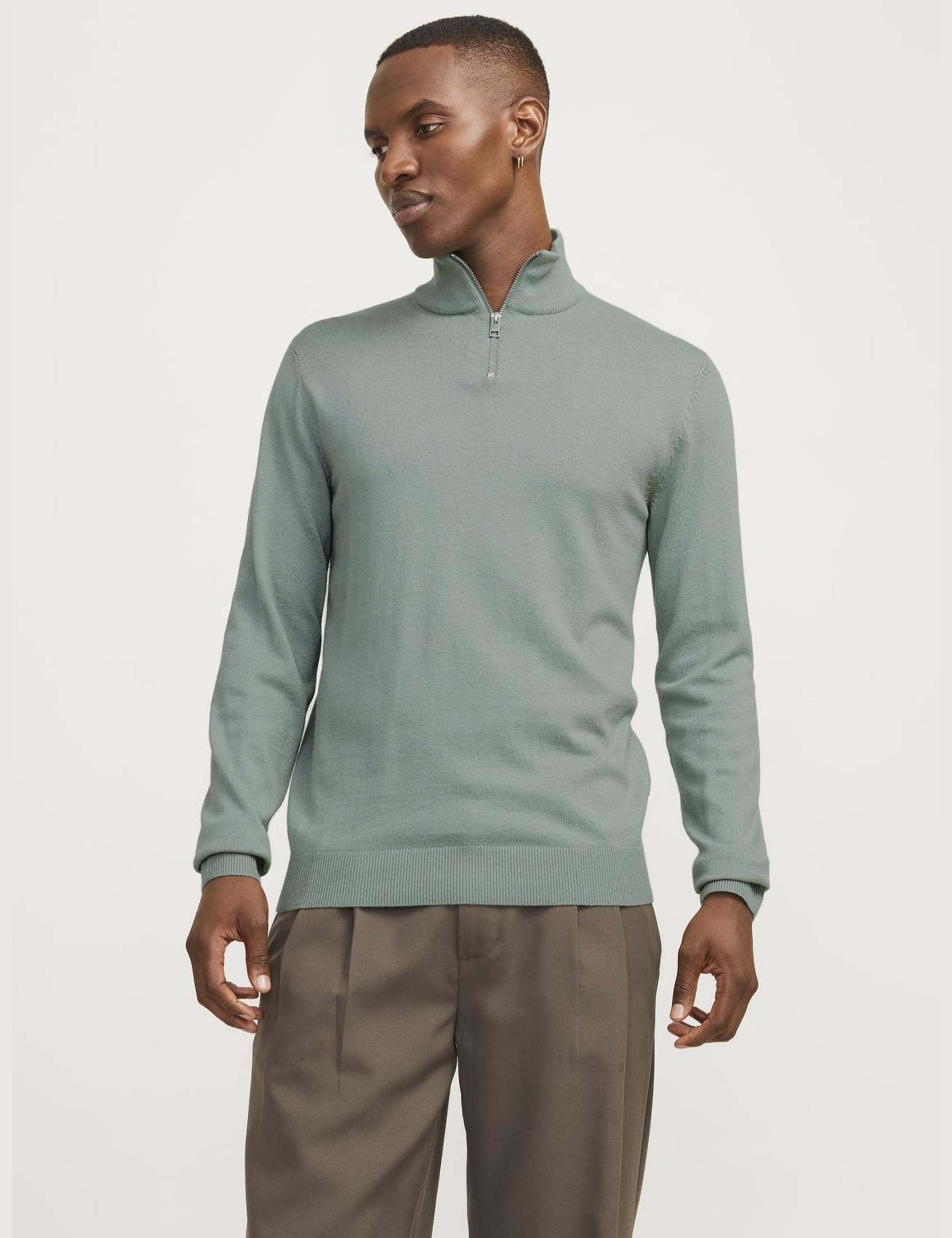 Cotton Rich Funnel Neck Half Zip Jumper