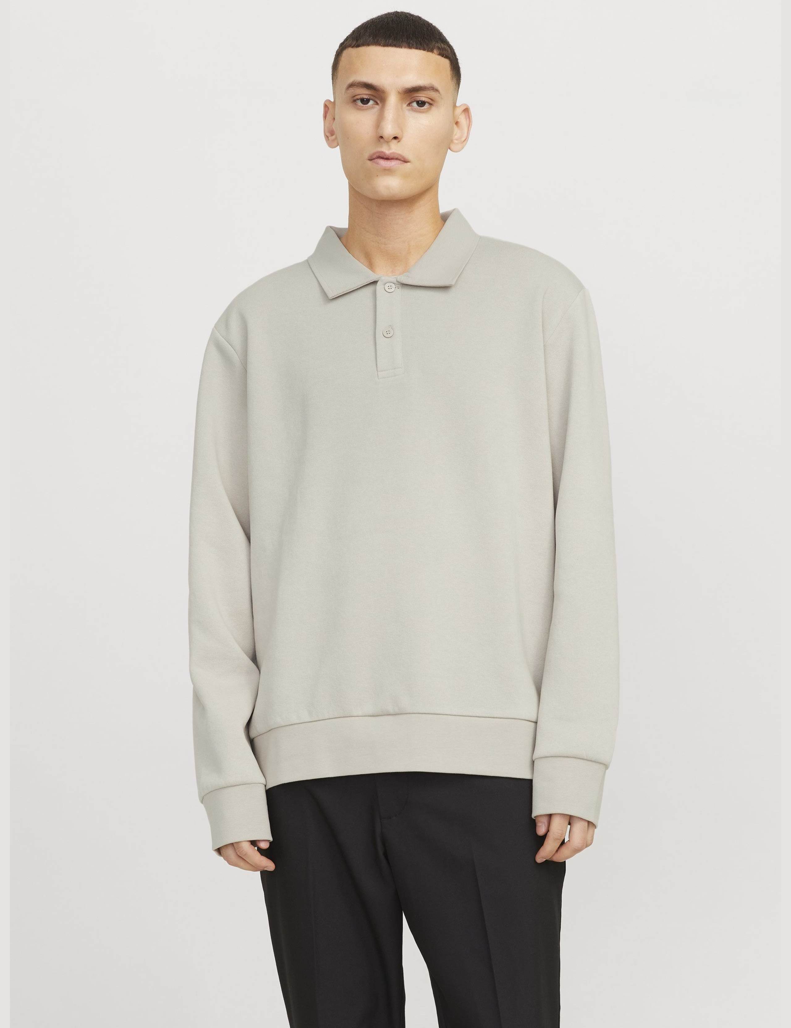 Cotton Blend Button Down Collar Long Sleeve Polo Shirt