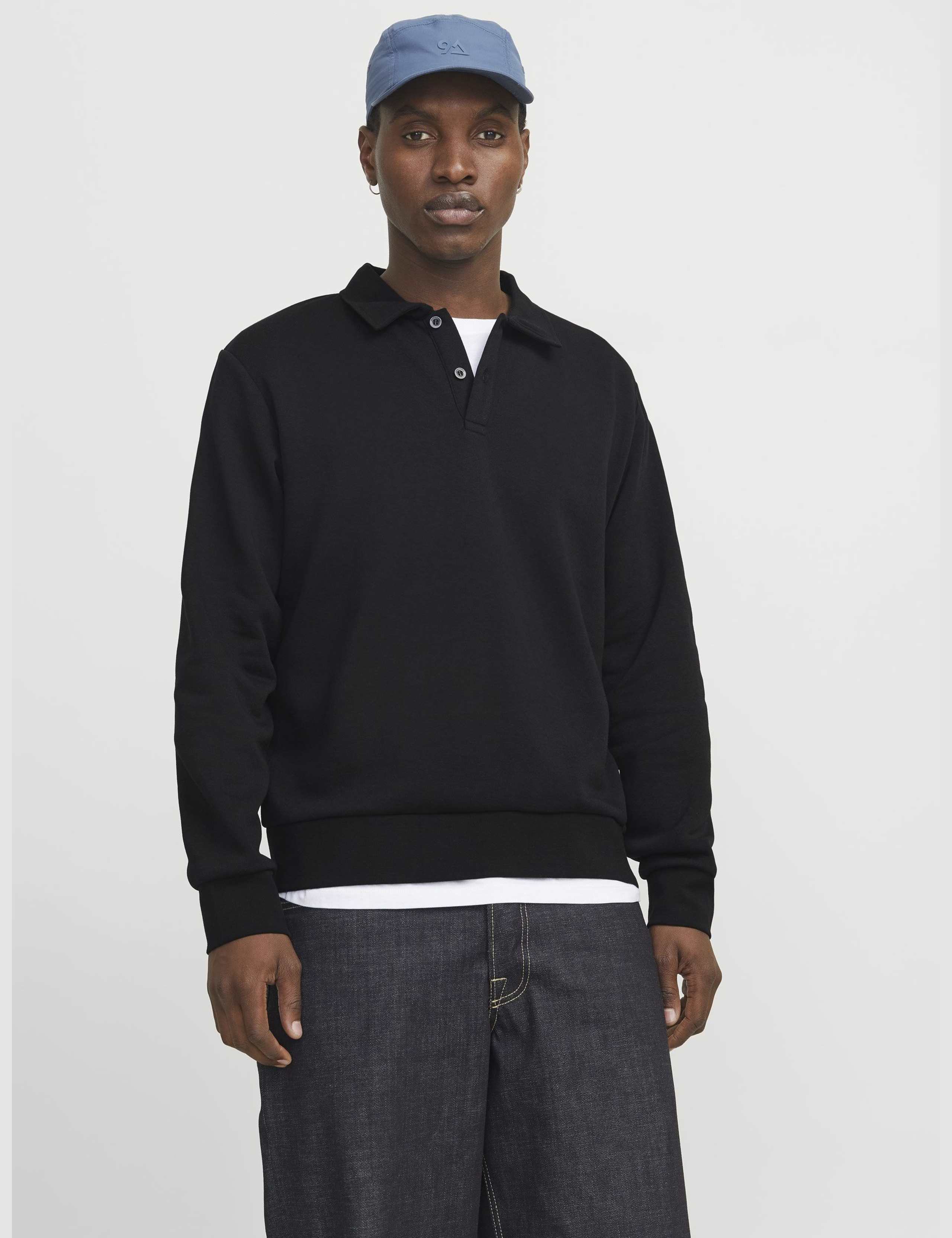 Cotton Blend Button Down Collar Long Sleeve Polo Shirt