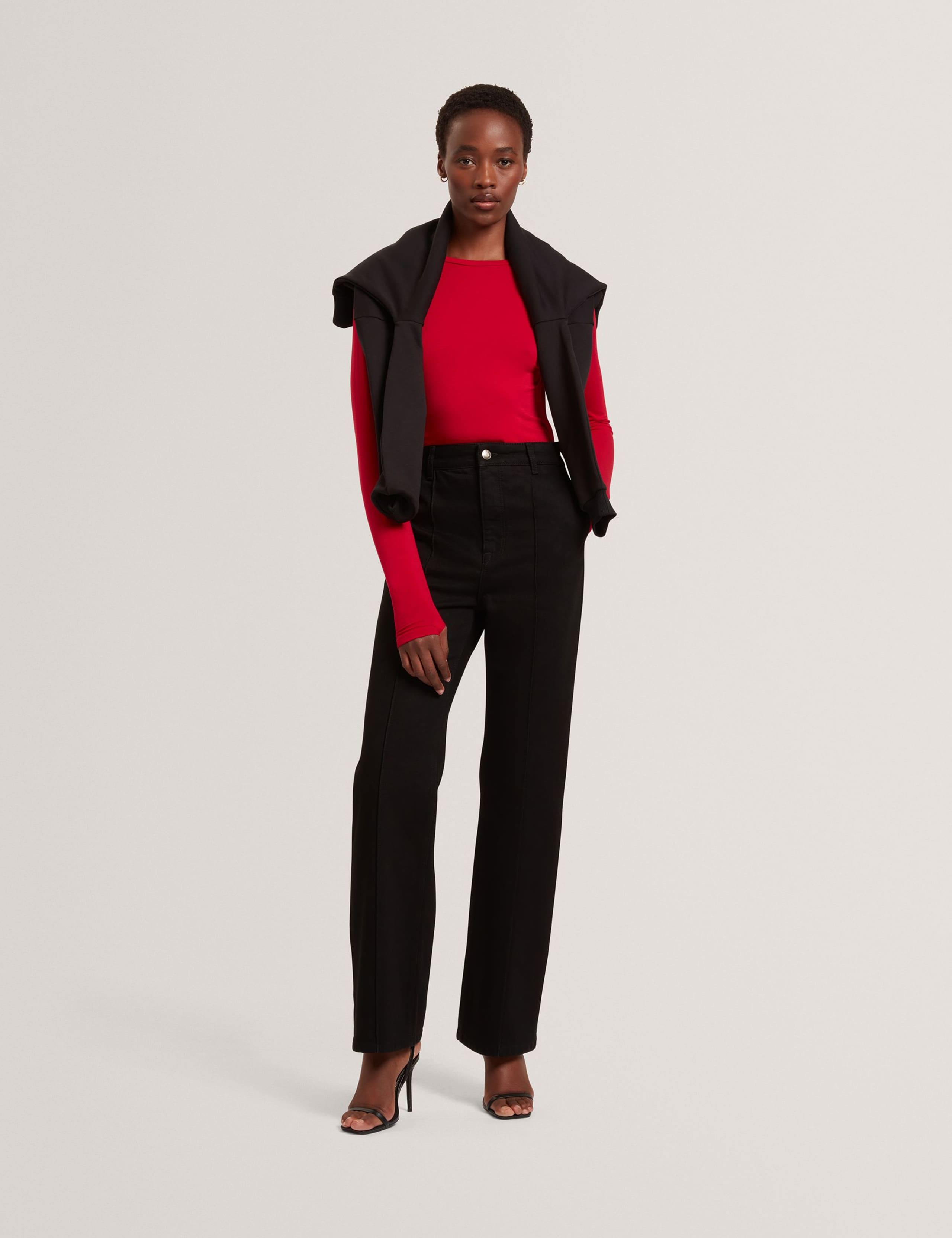 High Waisted Pintuck Flared Jeans