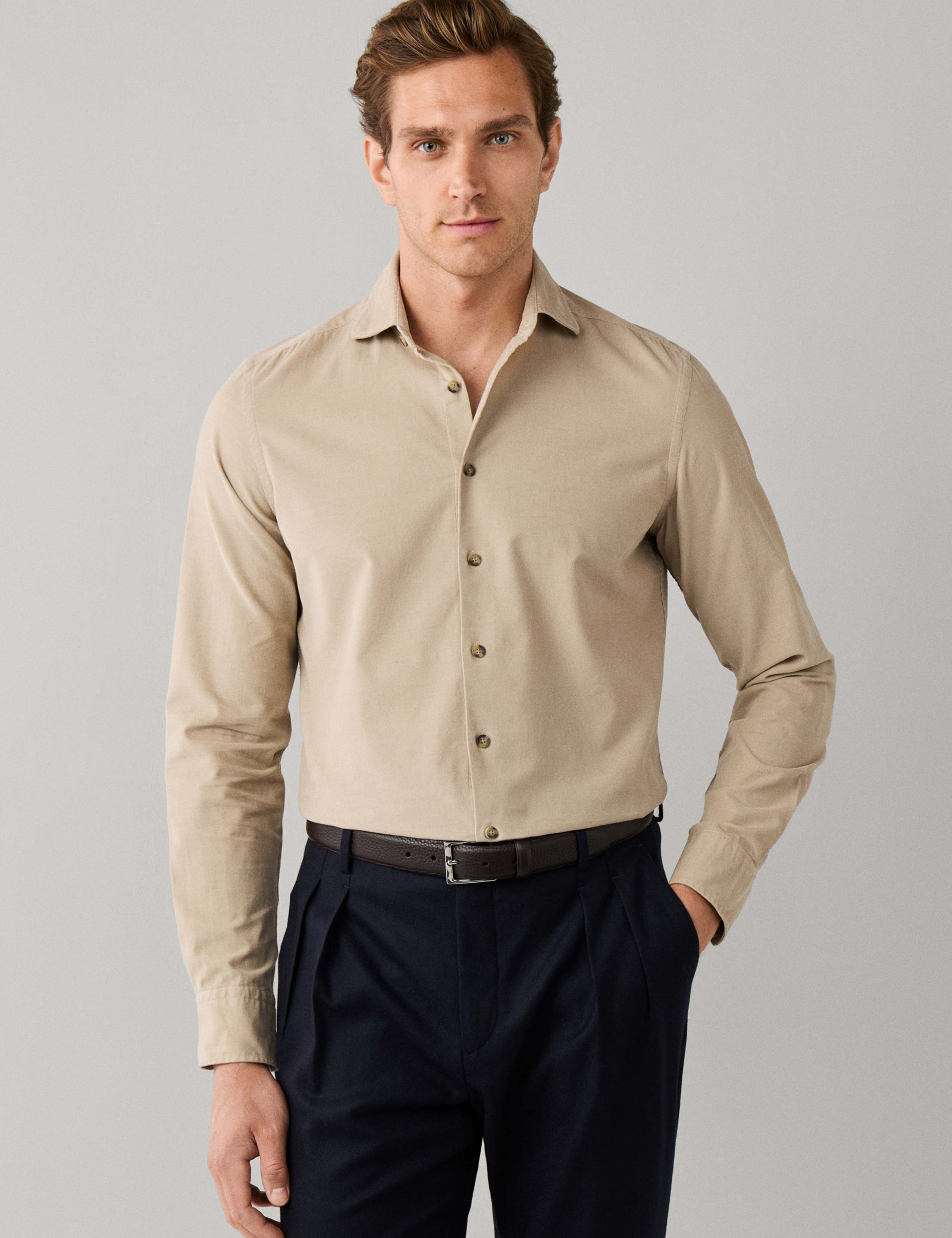 Tailored Fit Pure Cotton Babycord Shirt