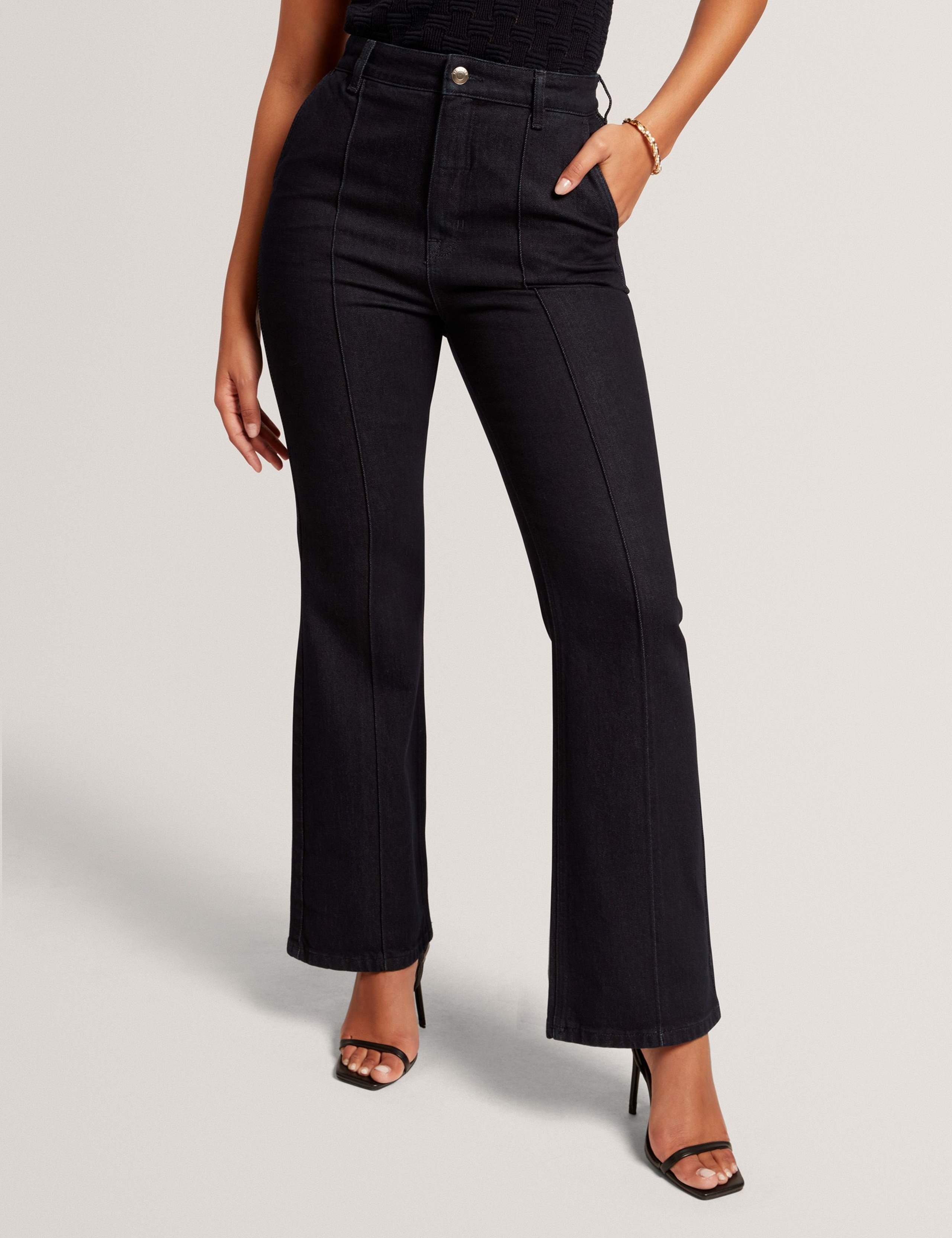 High Waisted Pintuck Flared Jeans
