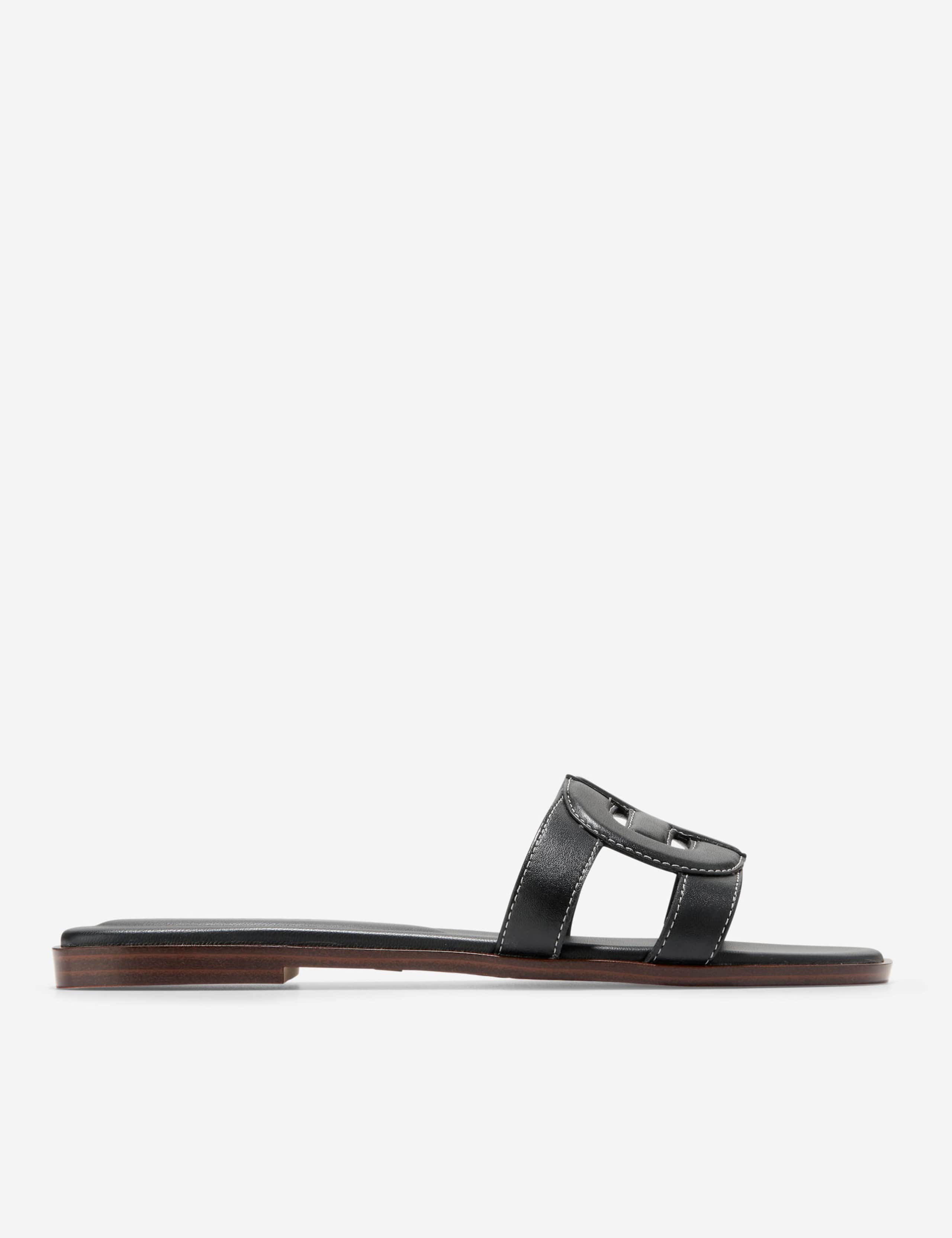 Chrisee Leather Flat Square Toe Sliders
