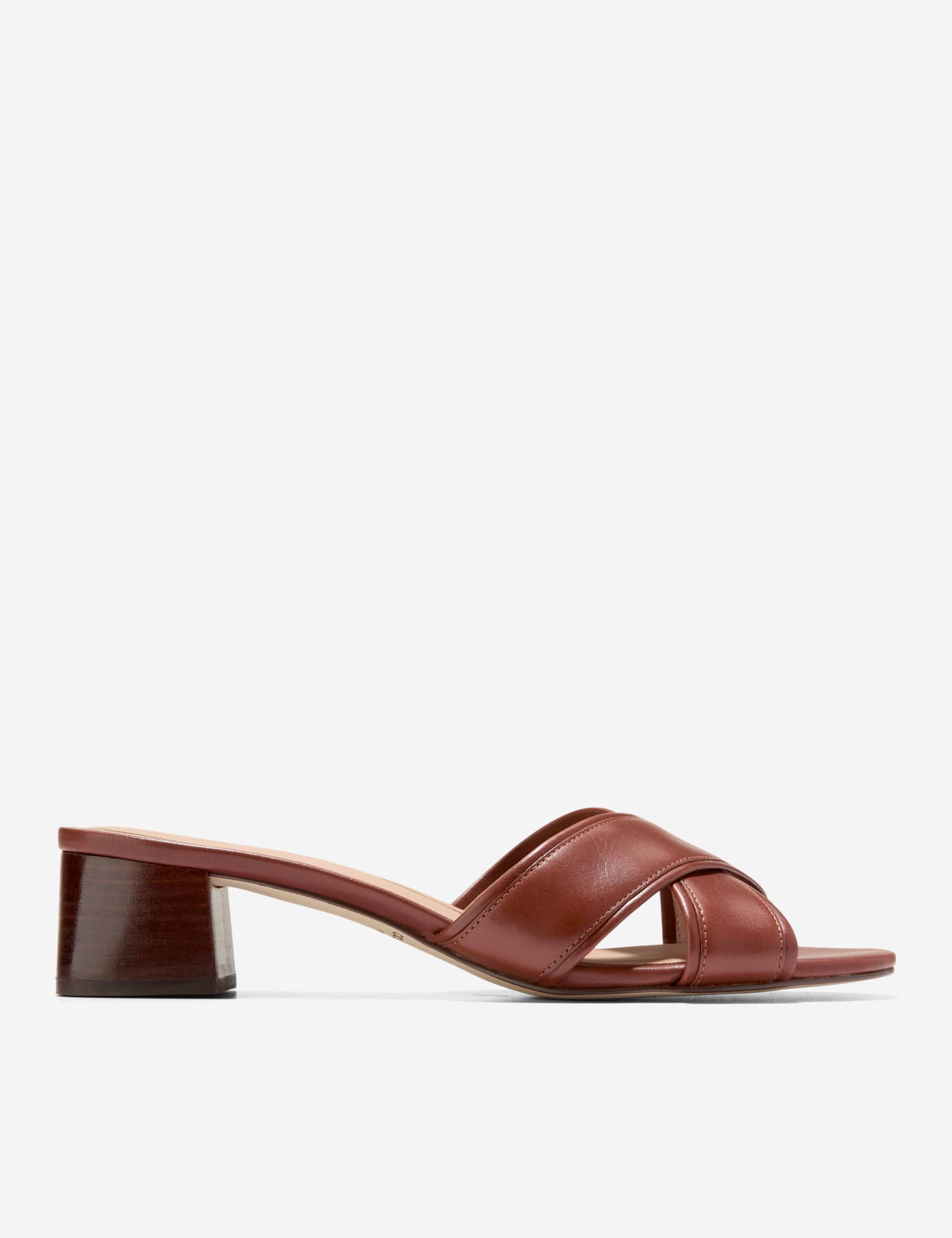 Leather Block Heel Open Toe Sandals