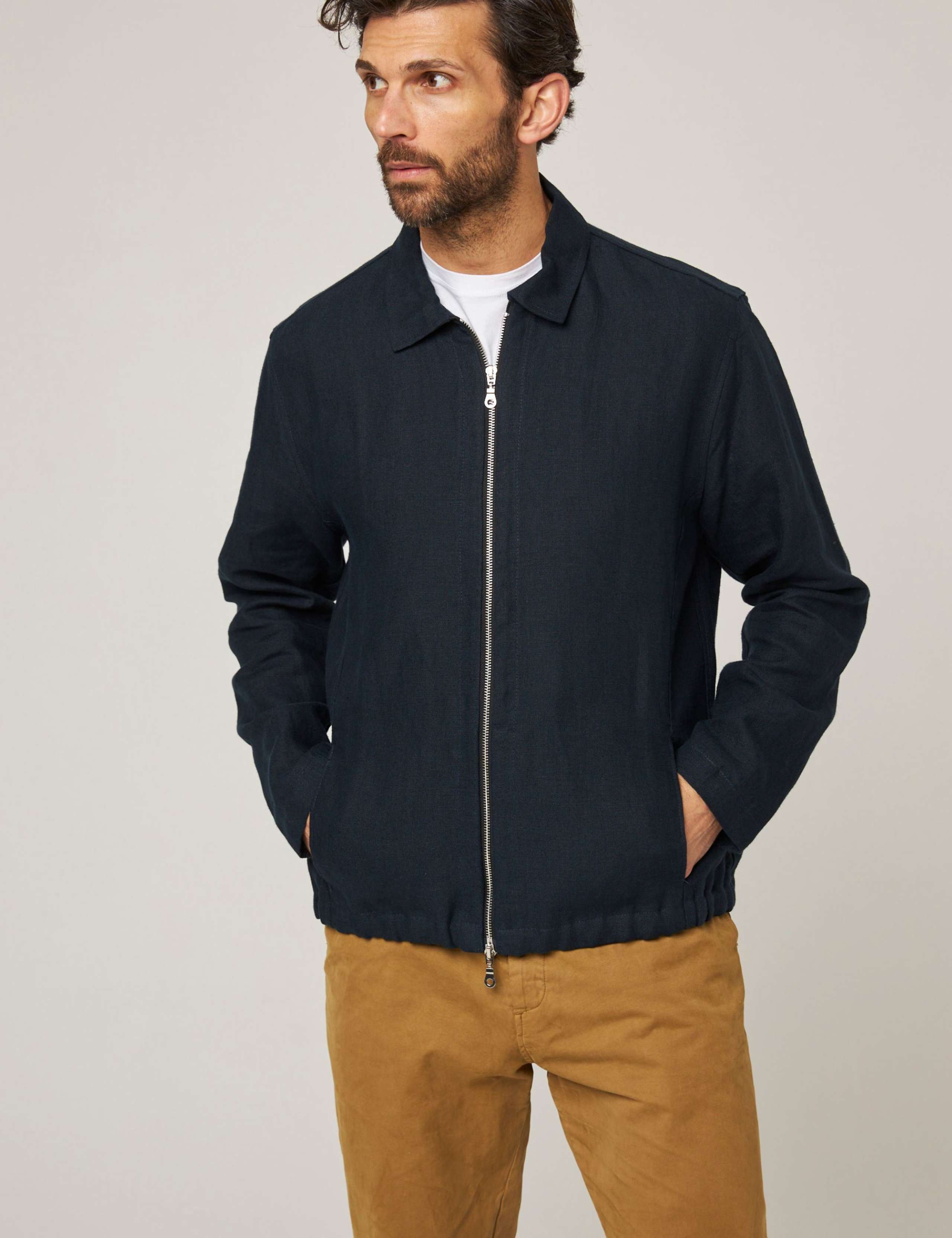 Pure Linen Bomber Jacket