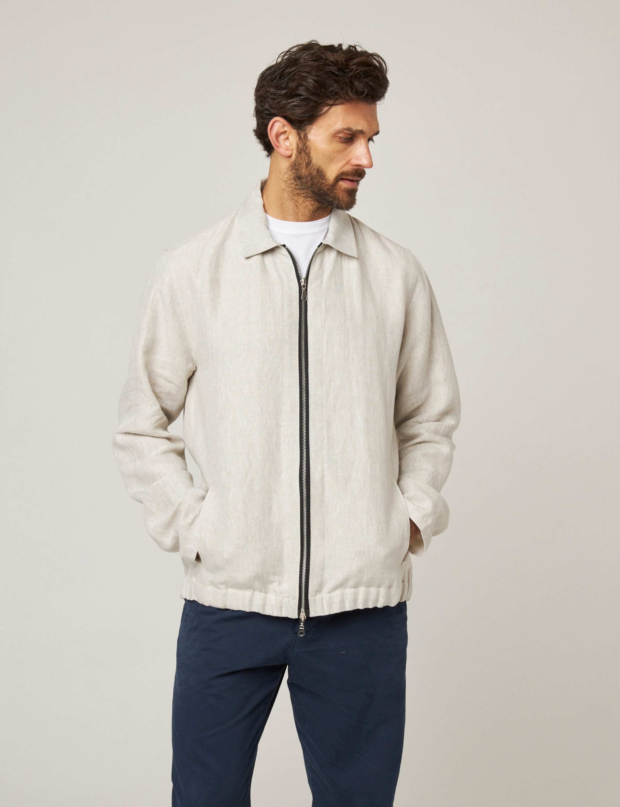 Pure Linen Bomber Jacket