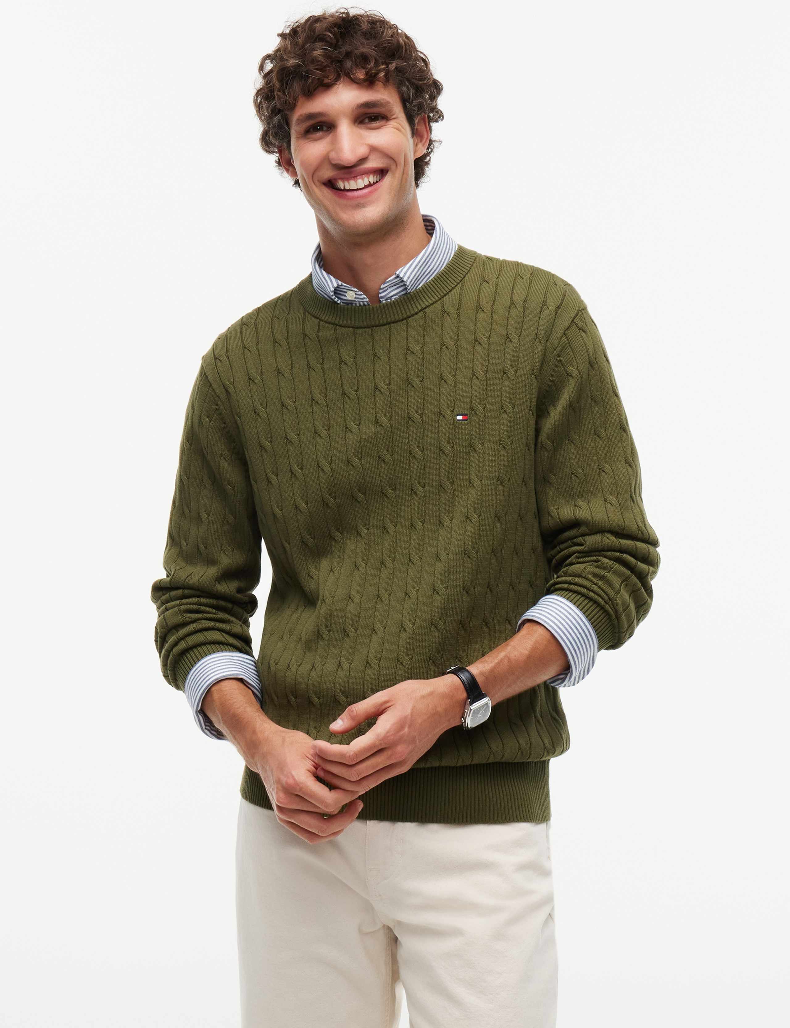 Pure Cotton Cable Knit Crew Neck Jumper