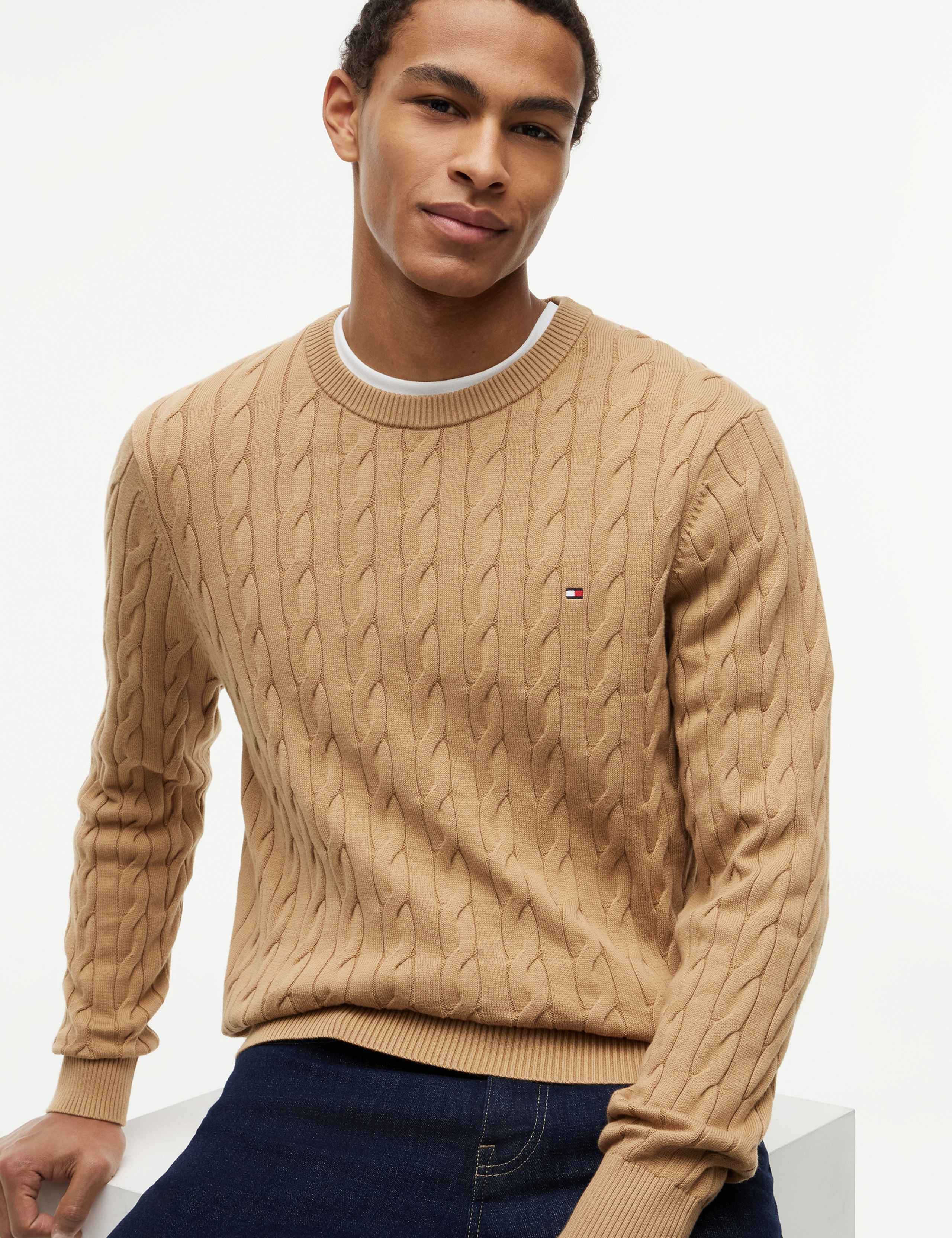 Pure Cotton Cable Knit Crew Neck Jumper