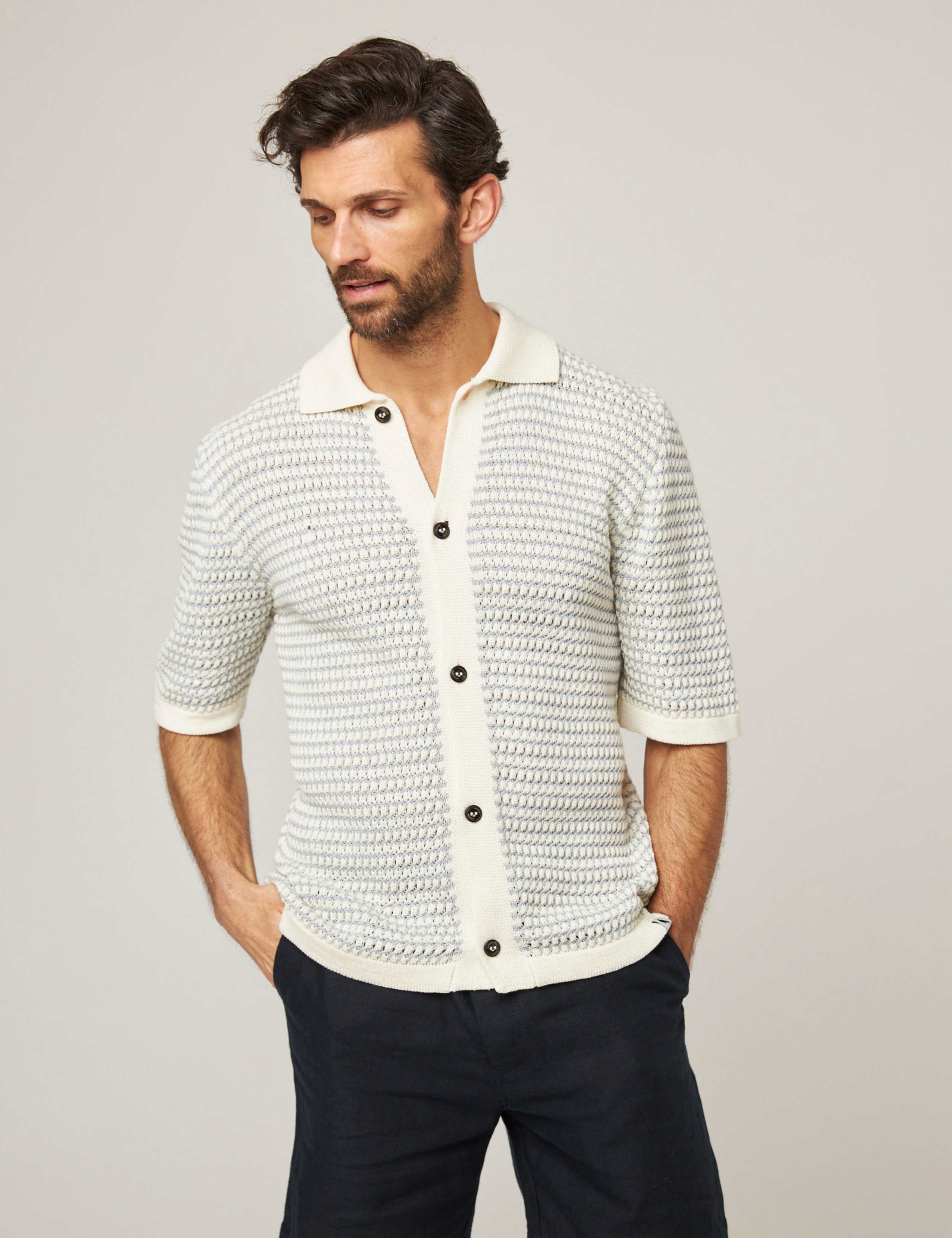 Pure Cotton Crochet Knitted Polo Shirt