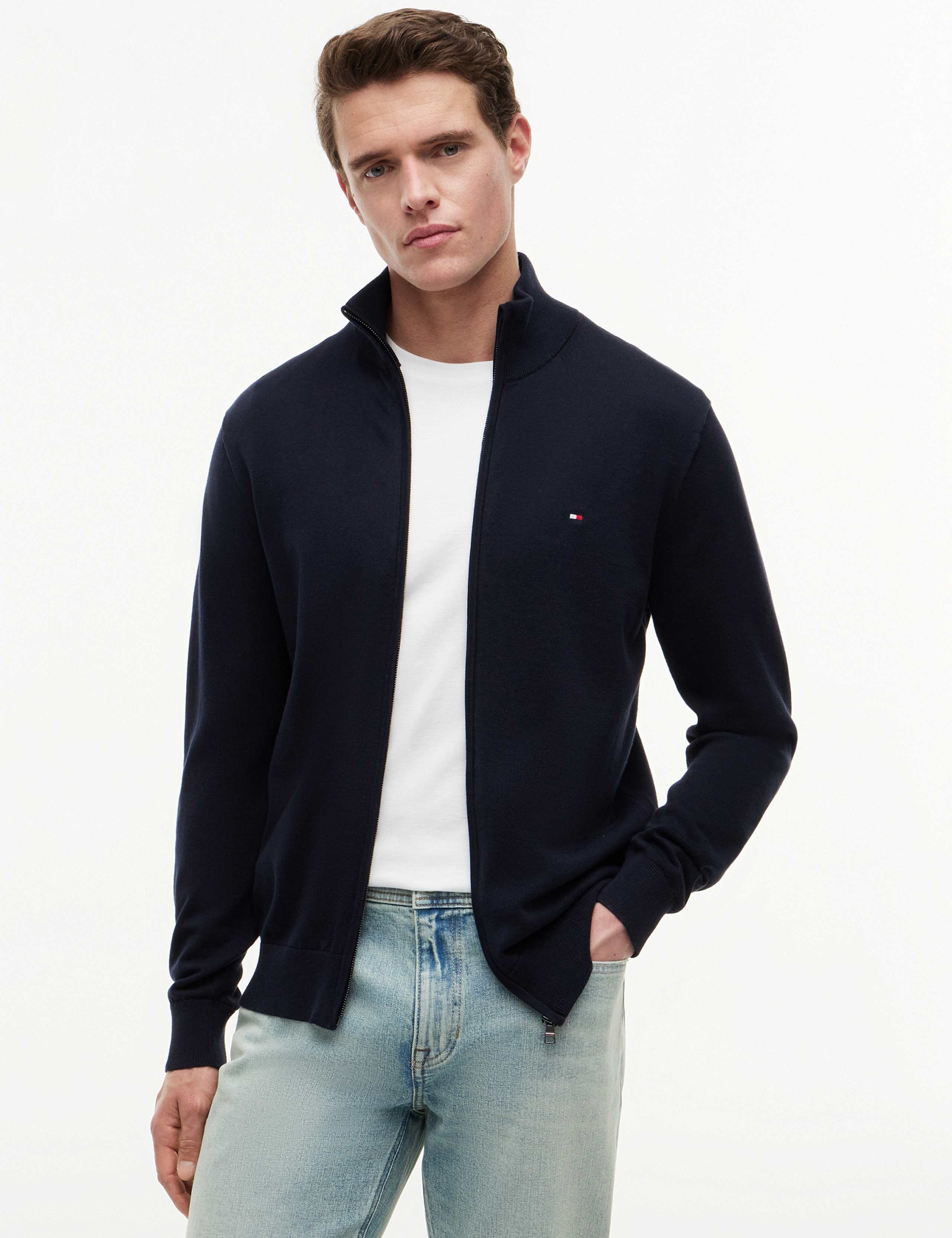 Pure Cotton Zip Up Funnel Neck Cardigan