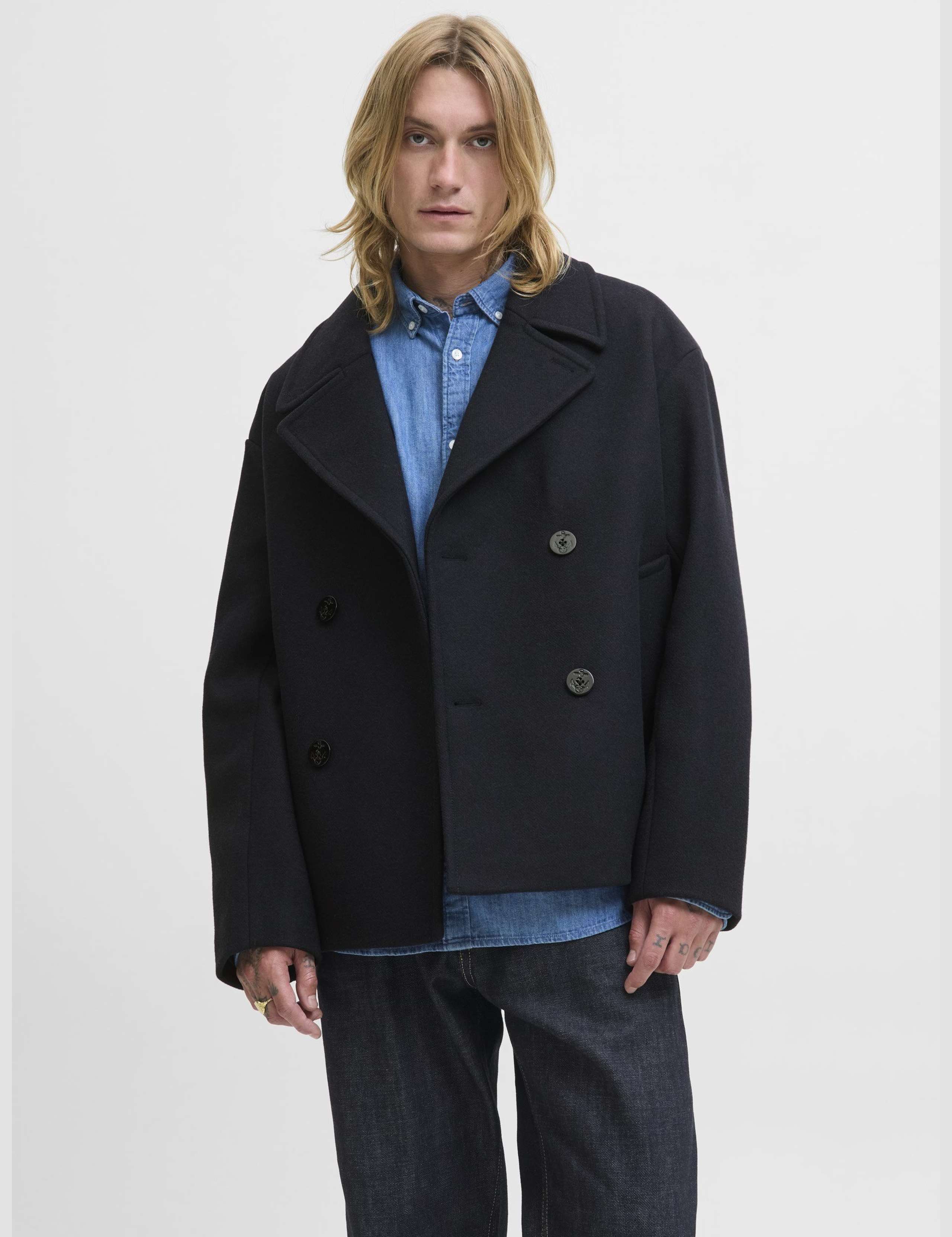 Wool Blend Double Breasted Peacoat