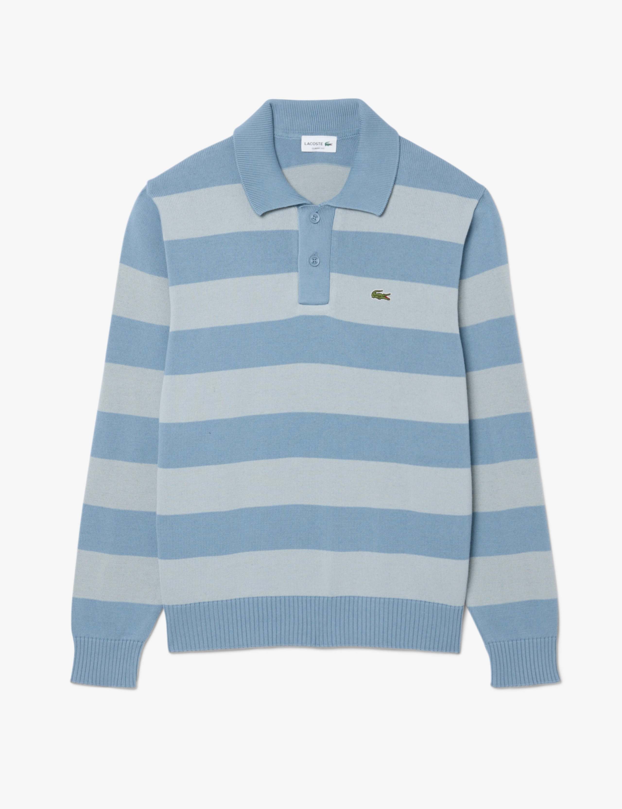 Pure Cotton Striped Knitted Polo Shirt