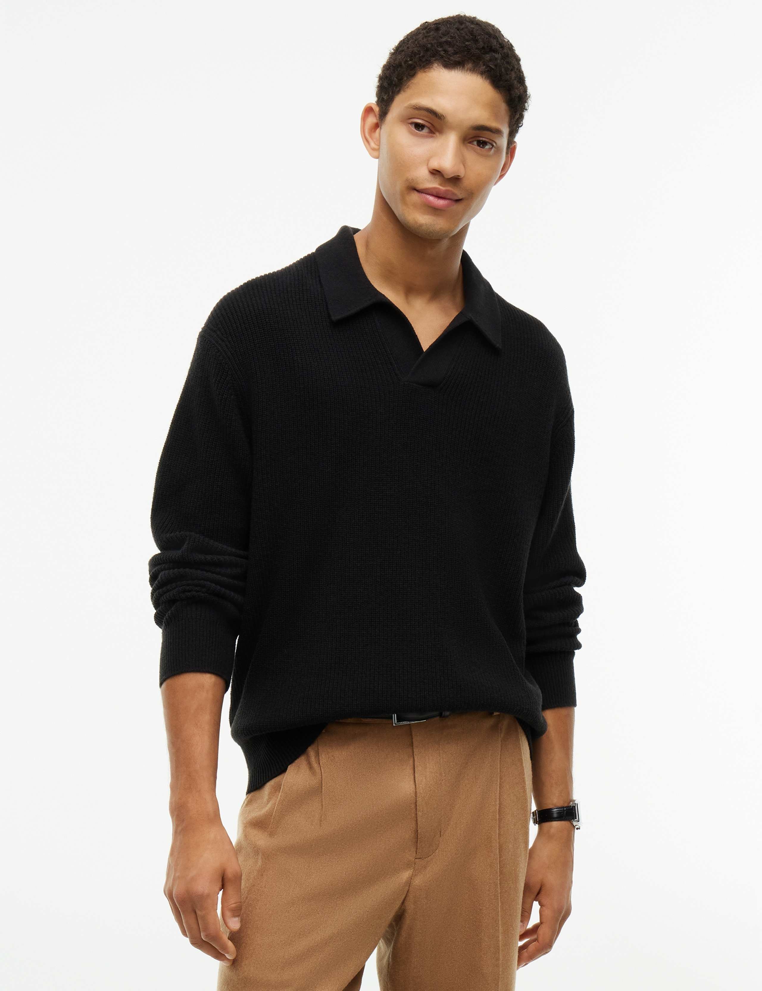 Cotton Blend Ribbed Jumper with Wool
