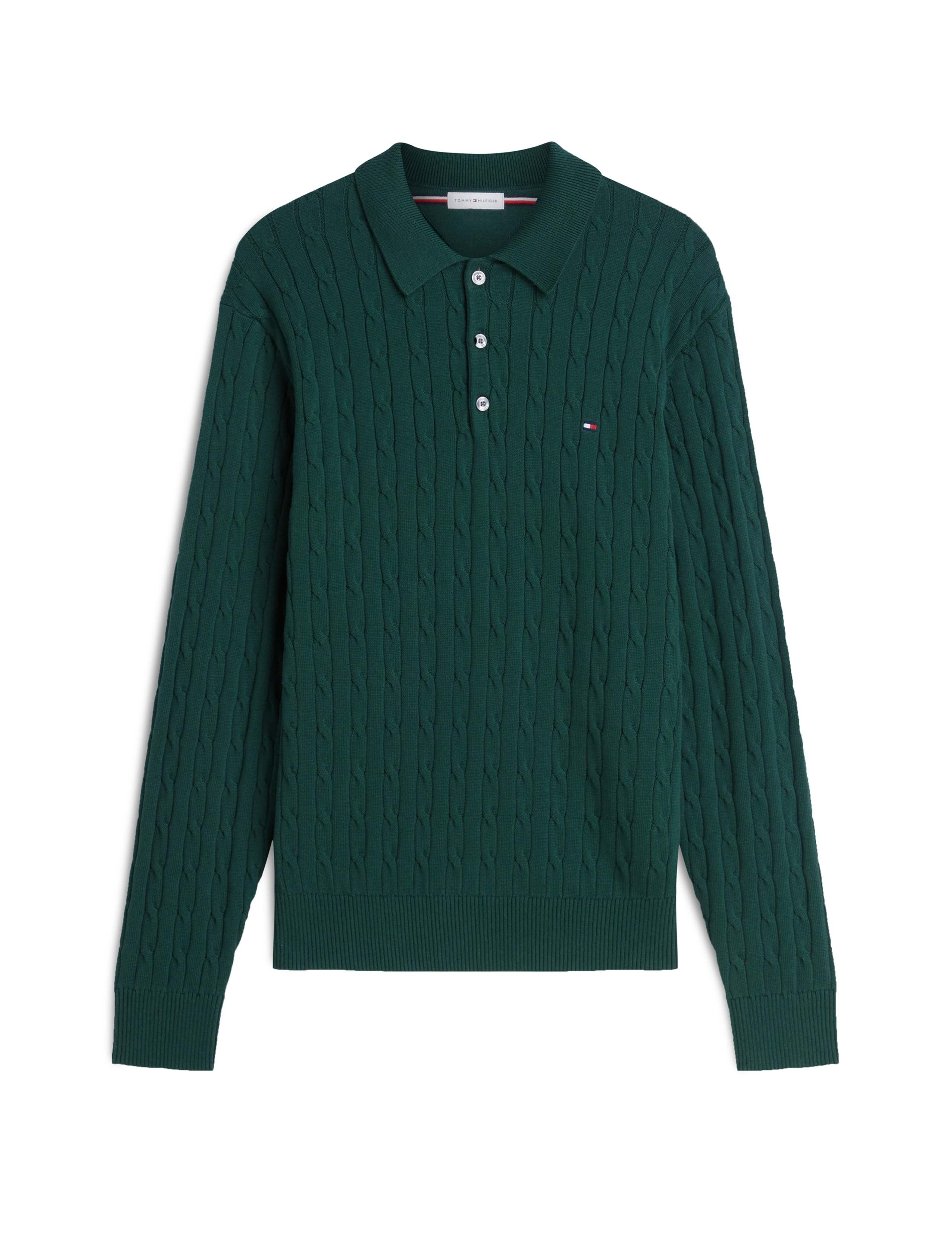 Pure Cotton Cable Knit Polo Shirt
