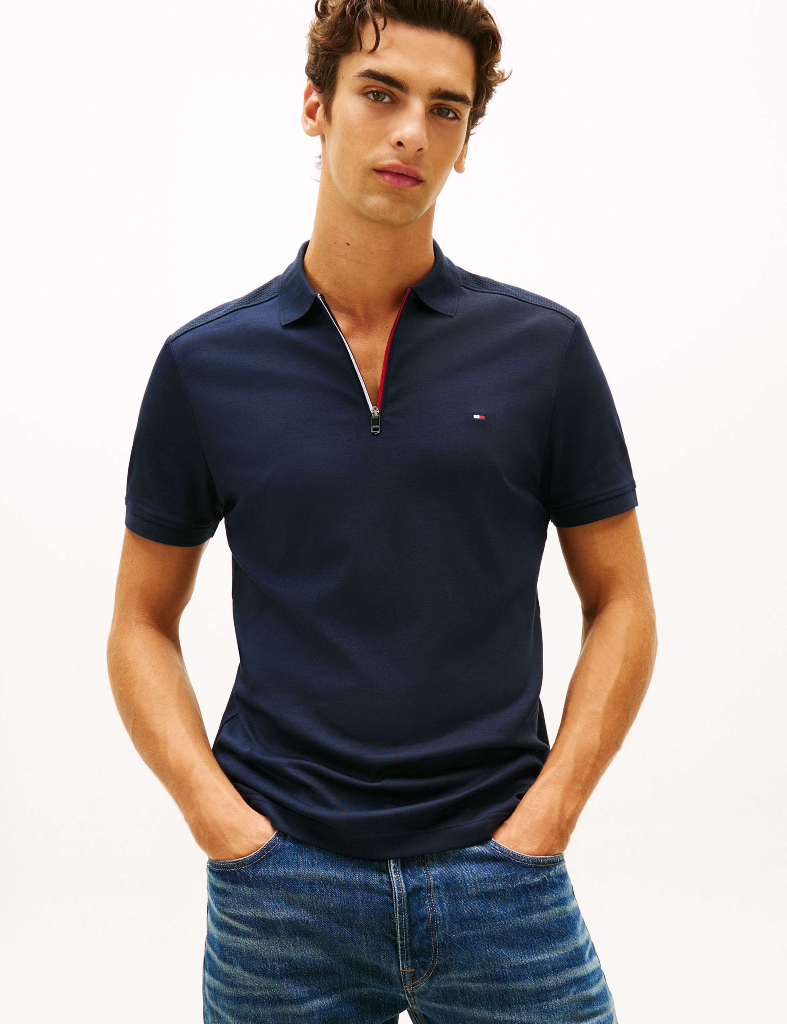 Liquid Pure Cotton Half Zip Polo Shirt