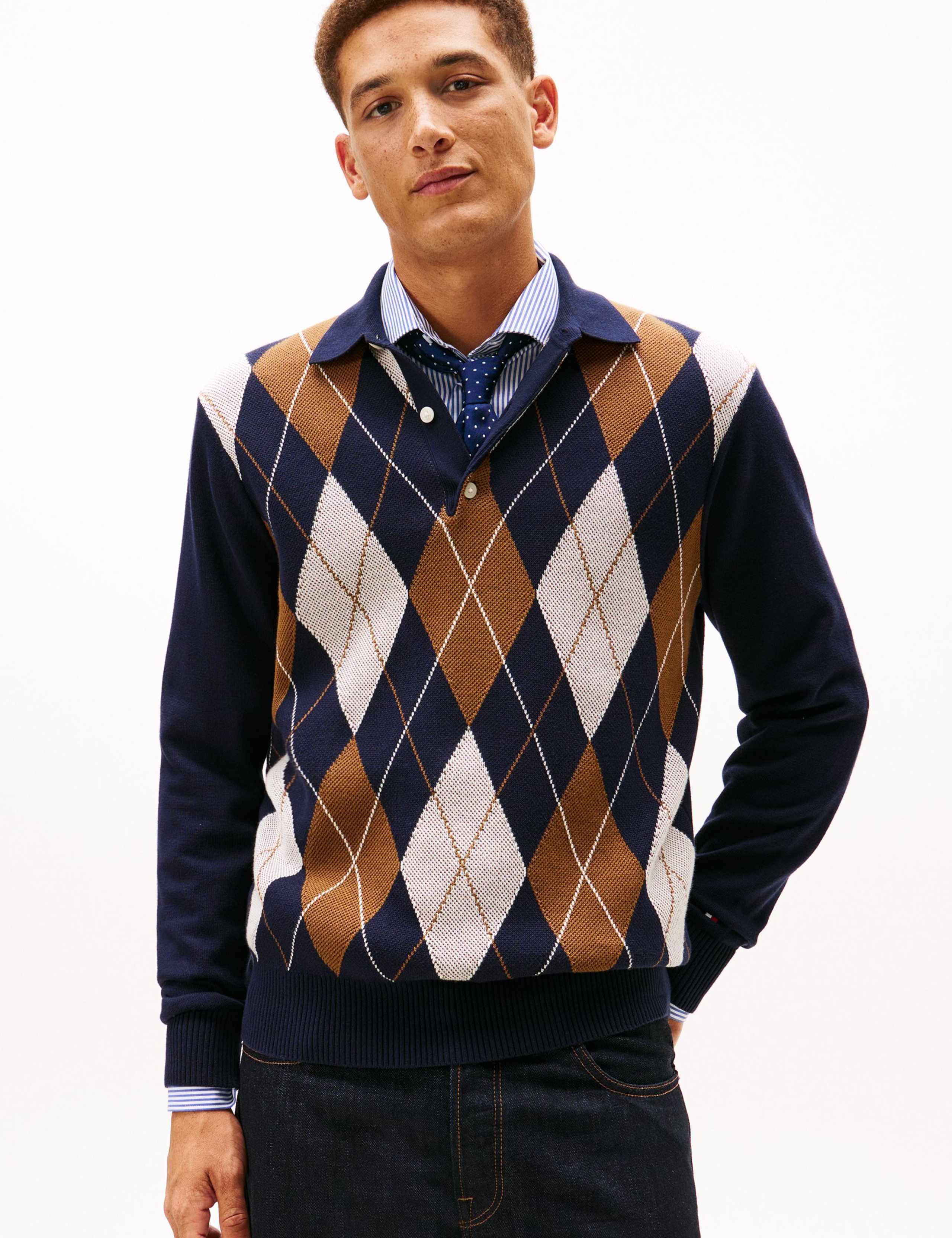 Pure Cotton Argyle Knitted Rugby Shirt
