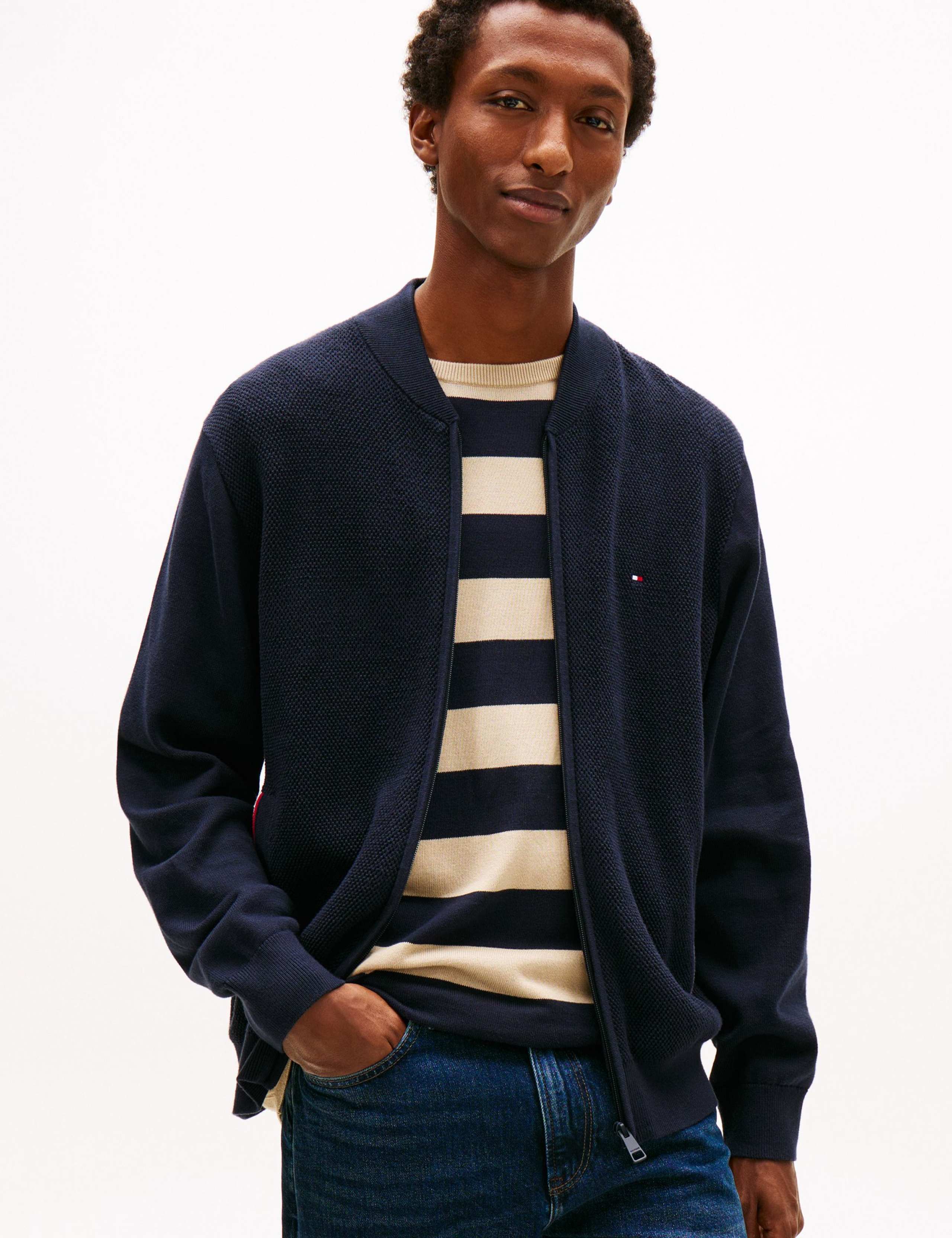 Pure Cotton Textured Zip Up Bomber Jacket